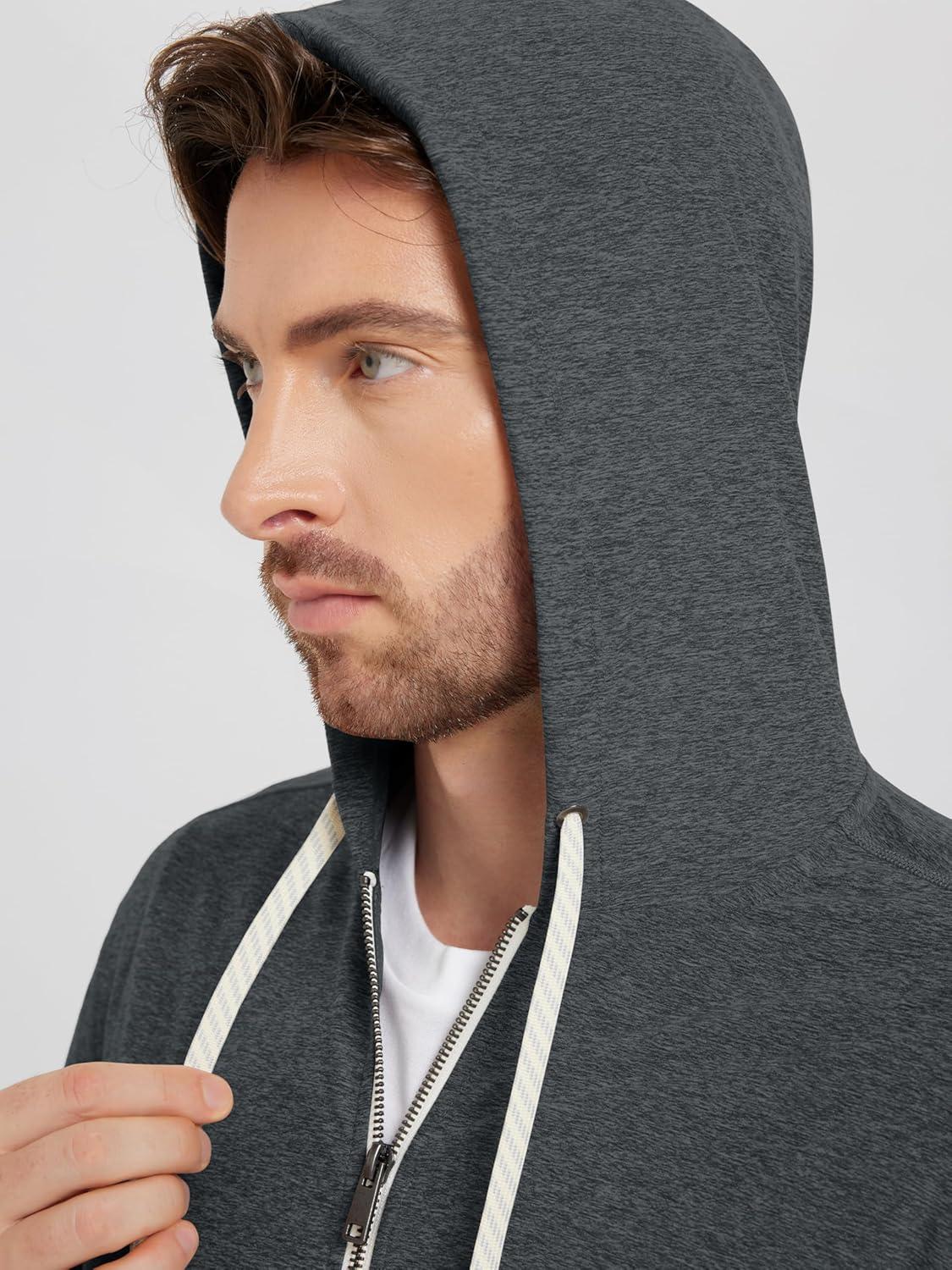 imageODODOS Mens FullZip Hoodie  Stratum Tech Ultra Soft Outfit UPF 50 Performance Hooded Jacket with PocketsCharcoal Heather