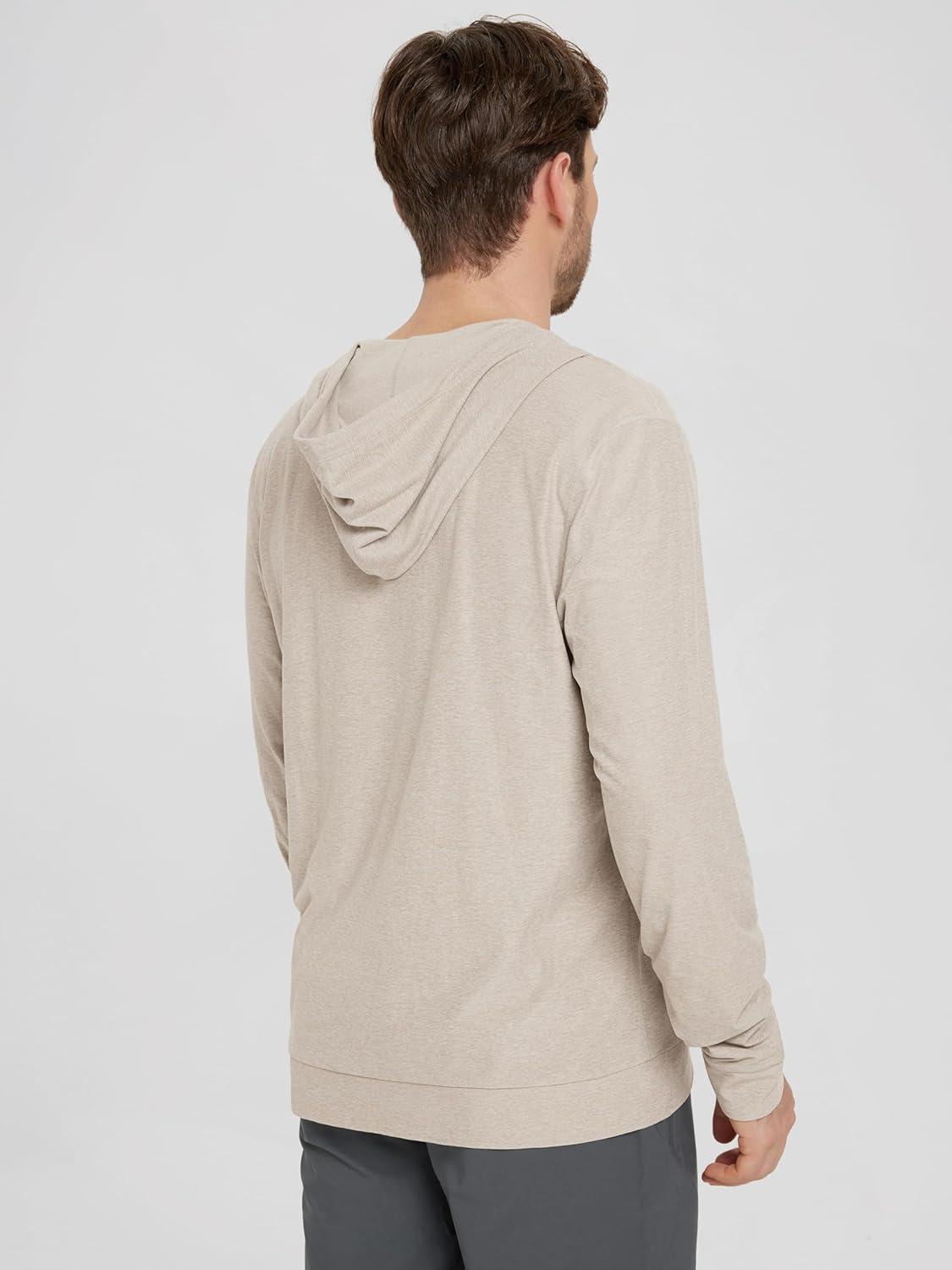 imageODODOS Mens FullZip Hoodie  Stratum Tech Ultra Soft Outfit UPF 50 Performance Hooded Jacket with PocketsEcru Heather