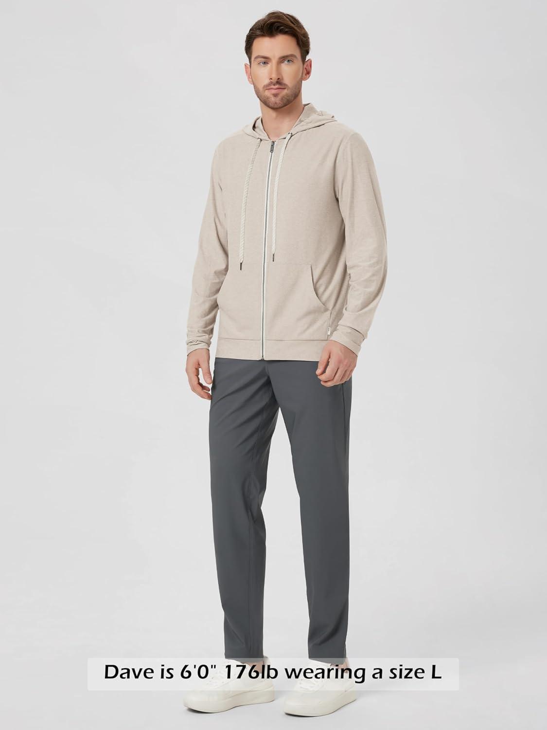 imageODODOS Mens FullZip Hoodie  Stratum Tech Ultra Soft Outfit UPF 50 Performance Hooded Jacket with PocketsEcru Heather