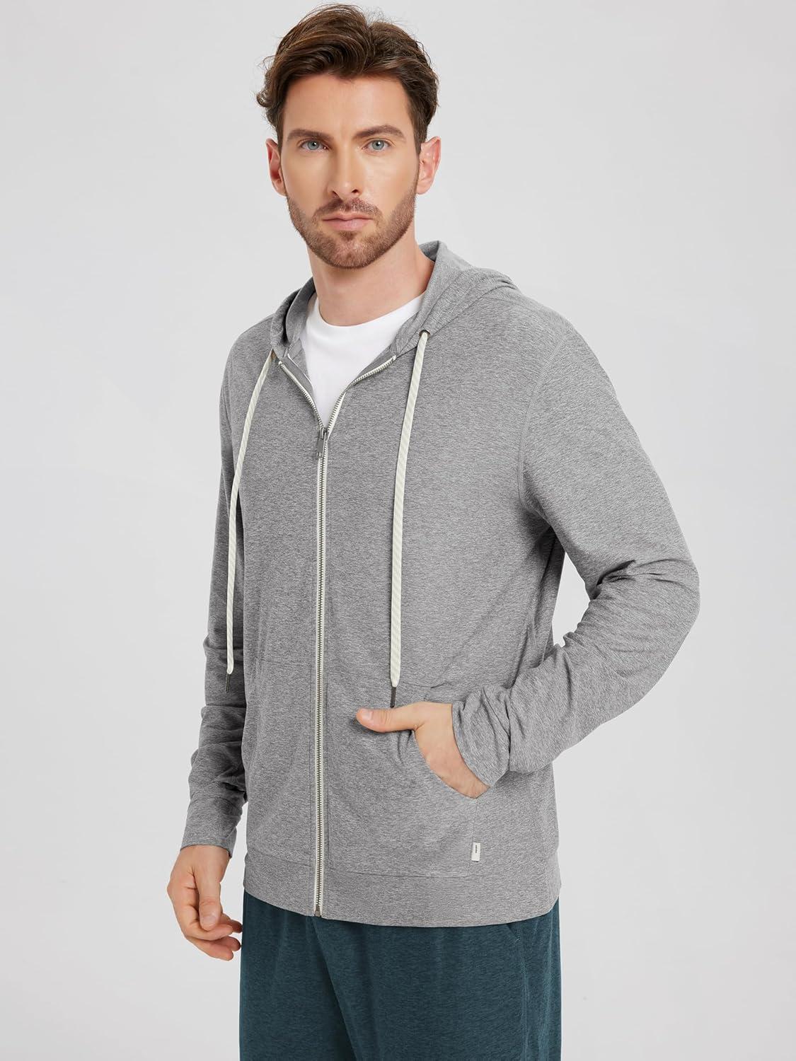 imageODODOS Mens FullZip Hoodie  Stratum Tech Ultra Soft Outfit UPF 50 Performance Hooded Jacket with PocketsGrey Heather