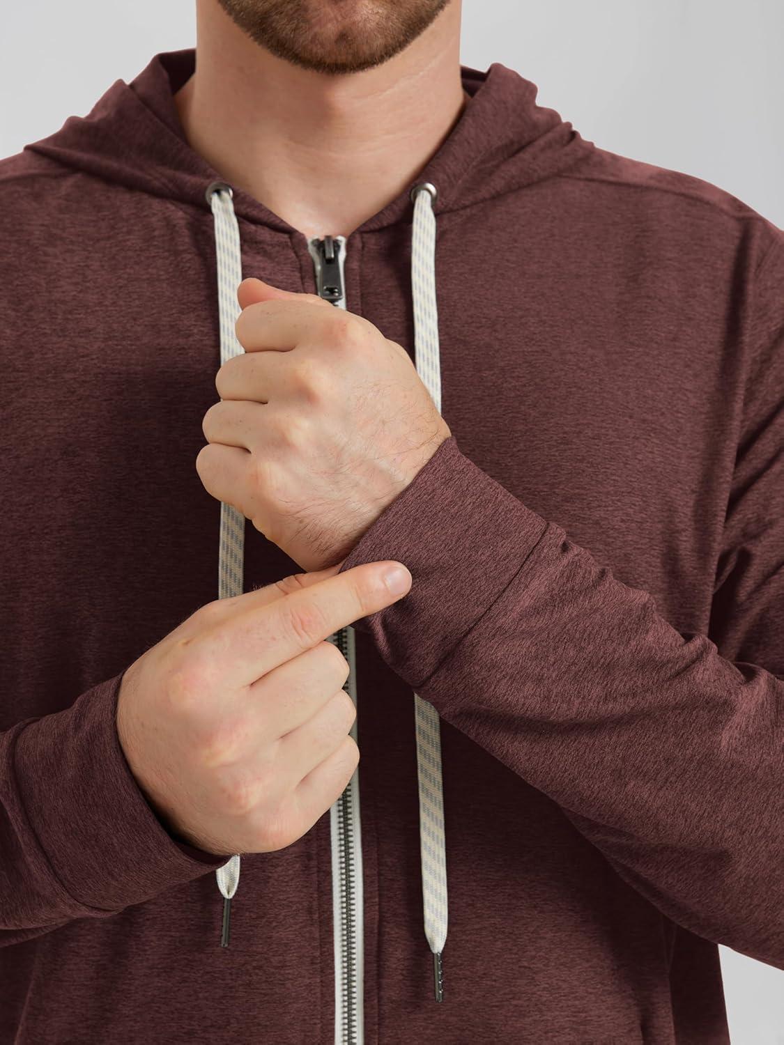 imageODODOS Mens FullZip Hoodie  Stratum Tech Ultra Soft Outfit UPF 50 Performance Hooded Jacket with PocketsJava Heather