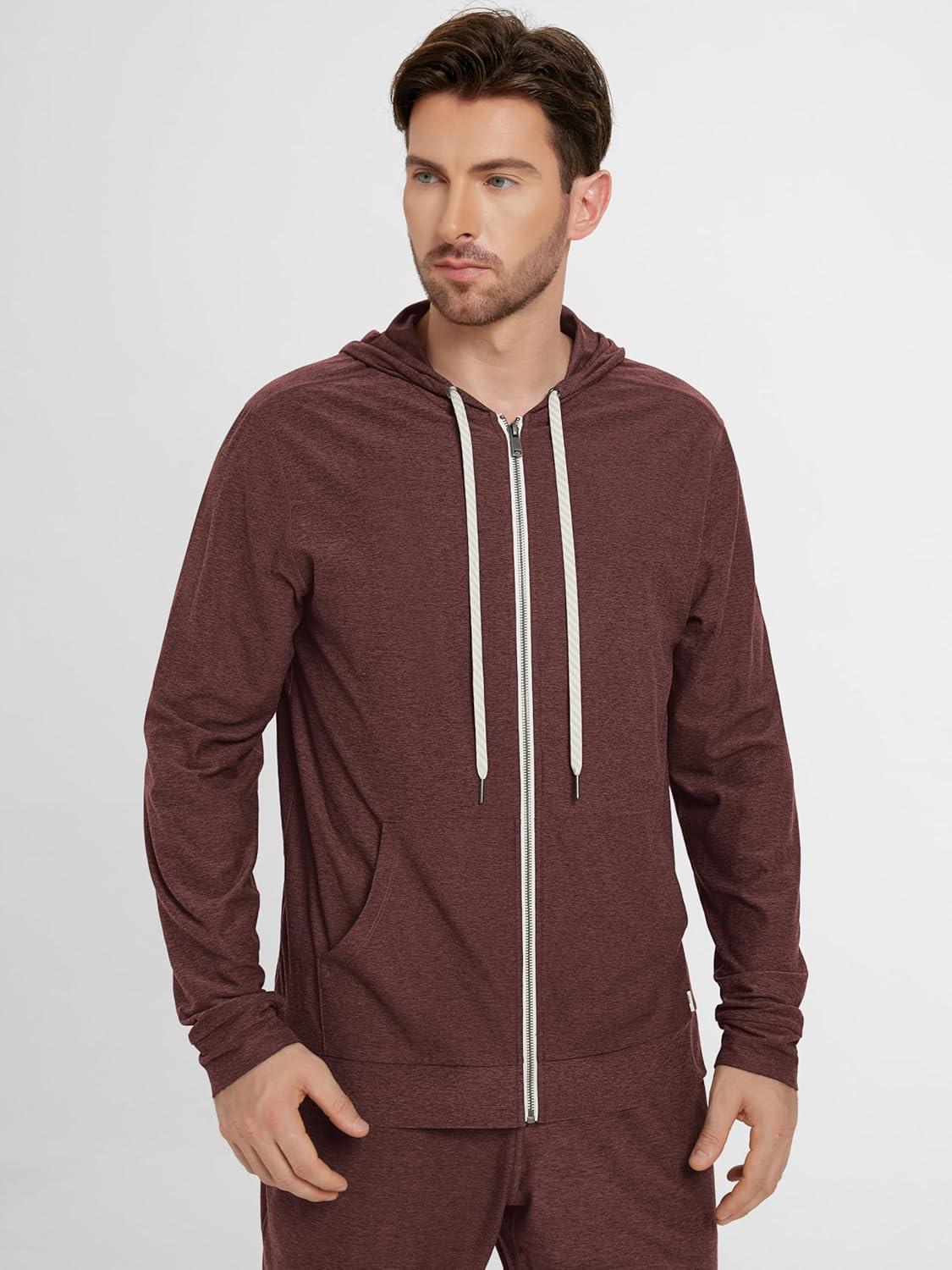 imageODODOS Mens FullZip Hoodie  Stratum Tech Ultra Soft Outfit UPF 50 Performance Hooded Jacket with PocketsJava Heather