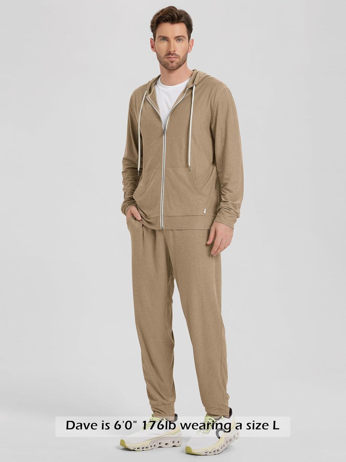 imageODODOS Mens FullZip Hoodie  Stratum Tech Ultra Soft Outfit UPF 50 Performance Hooded Jacket with PocketsKhaki Heather