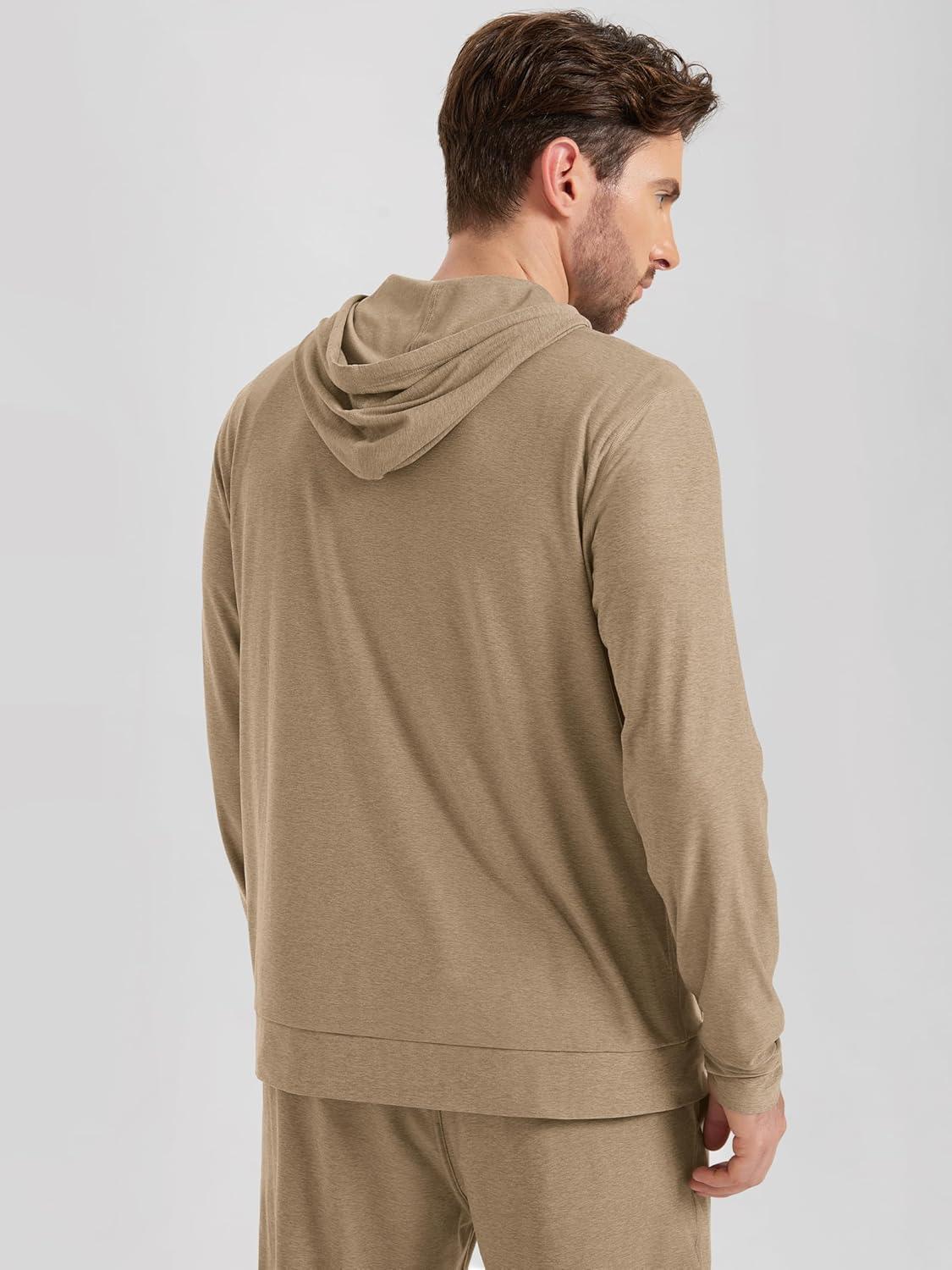 imageODODOS Mens FullZip Hoodie  Stratum Tech Ultra Soft Outfit UPF 50 Performance Hooded Jacket with PocketsKhaki Heather