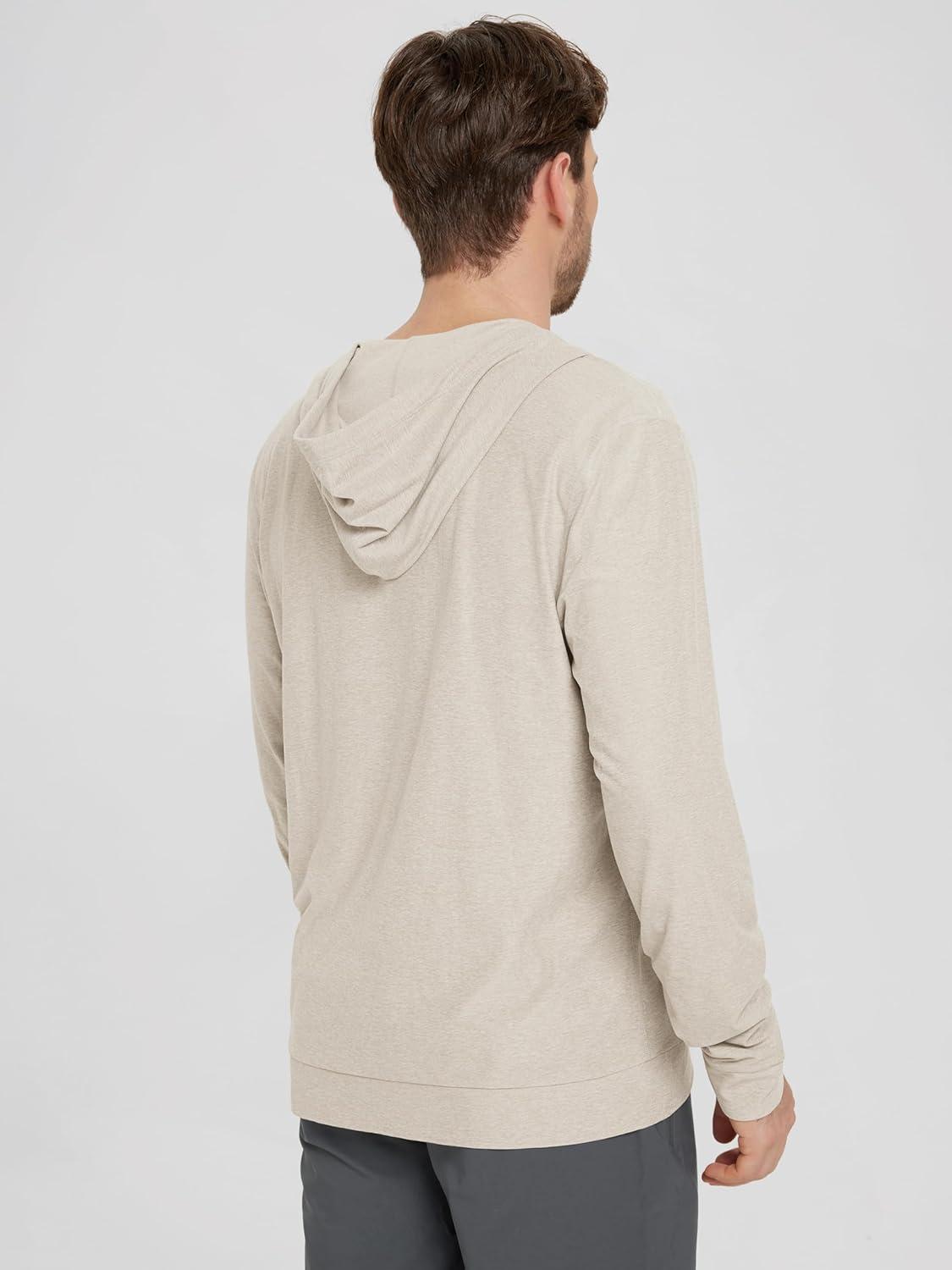 imageODODOS Mens FullZip Hoodie  Stratum Tech Ultra Soft Outfit UPF 50 Performance Hooded Jacket with PocketsMilkweed Heather