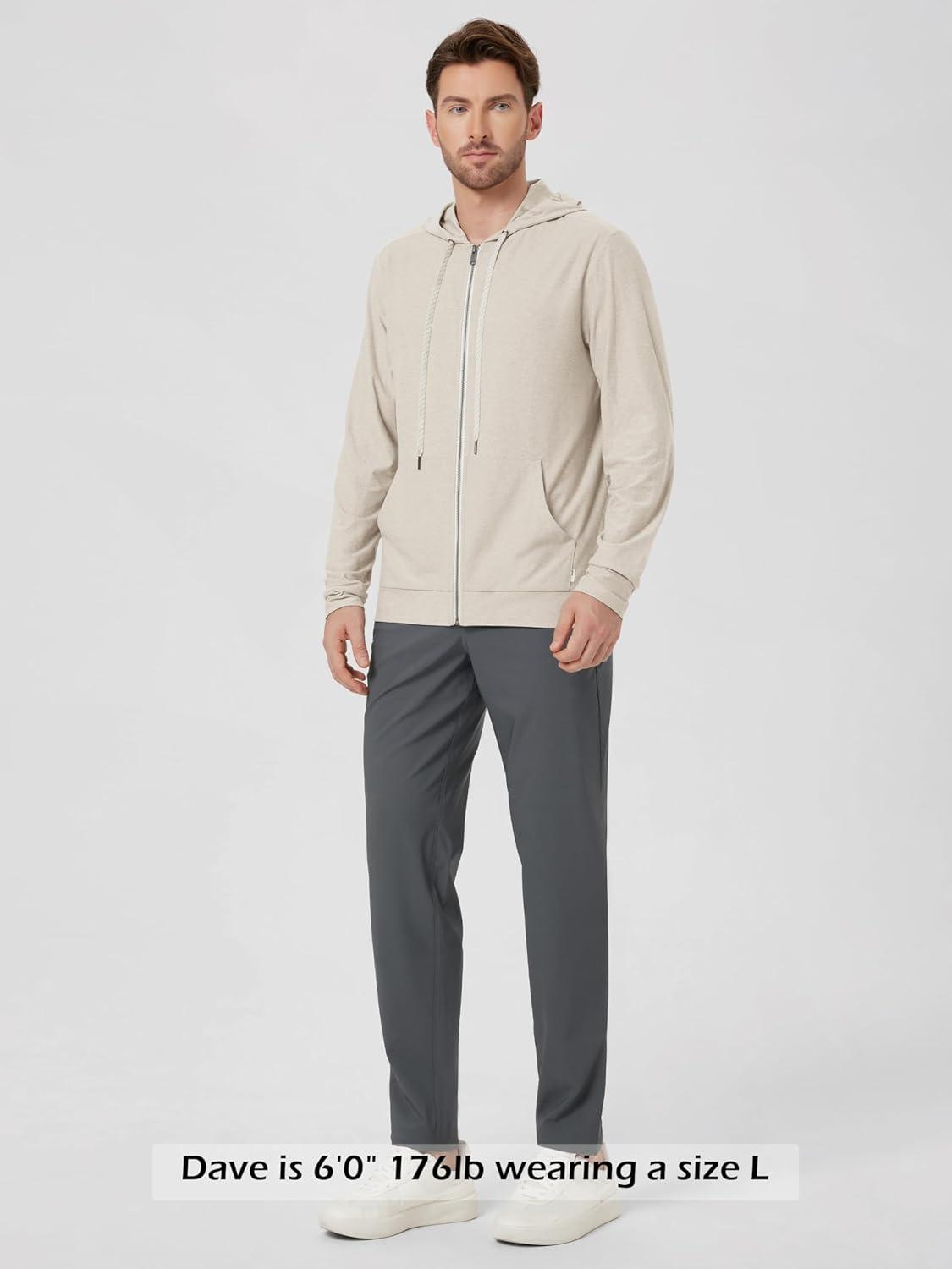 imageODODOS Mens FullZip Hoodie  Stratum Tech Ultra Soft Outfit UPF 50 Performance Hooded Jacket with PocketsMilkweed Heather