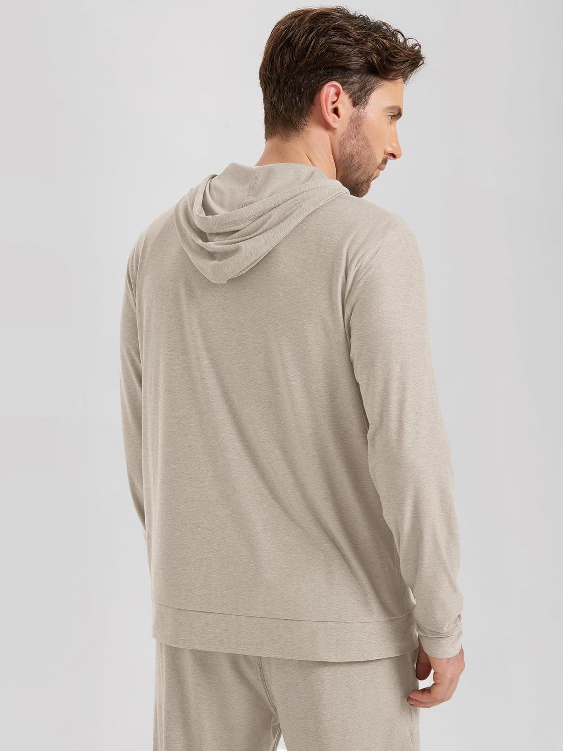 imageODODOS Mens FullZip Hoodie  Stratum Tech Ultra Soft Outfit UPF 50 Performance Hooded Jacket with PocketsMocha Heather