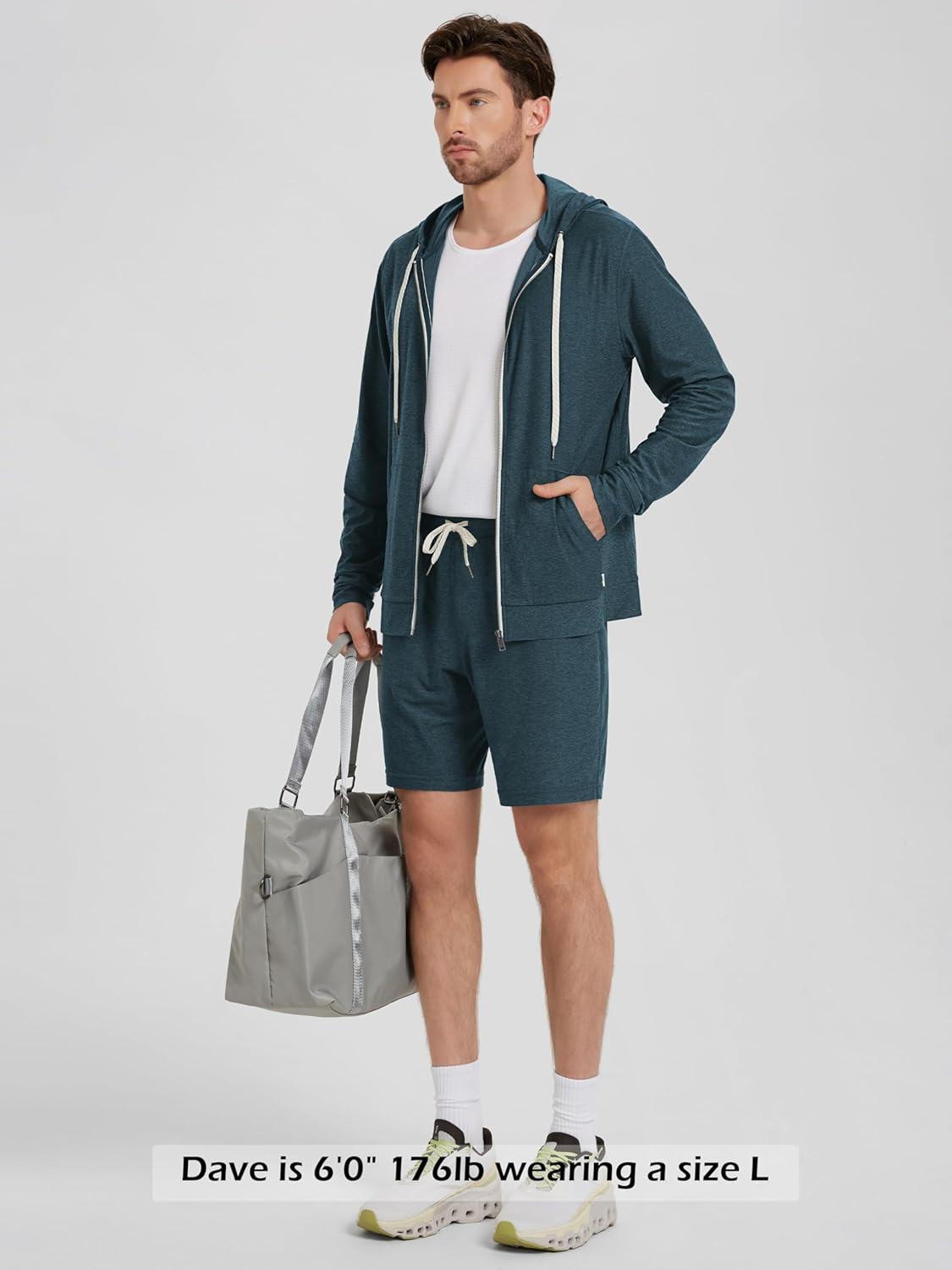 imageODODOS Mens FullZip Hoodie  Stratum Tech Ultra Soft Outfit UPF 50 Performance Hooded Jacket with PocketsNavy Heather