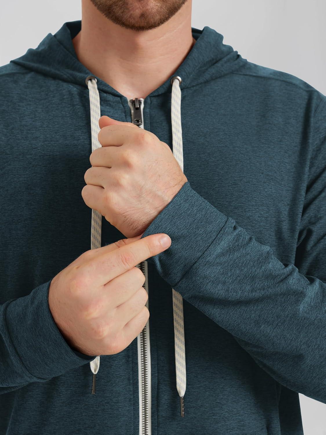 imageODODOS Mens FullZip Hoodie  Stratum Tech Ultra Soft Outfit UPF 50 Performance Hooded Jacket with PocketsNavy Heather