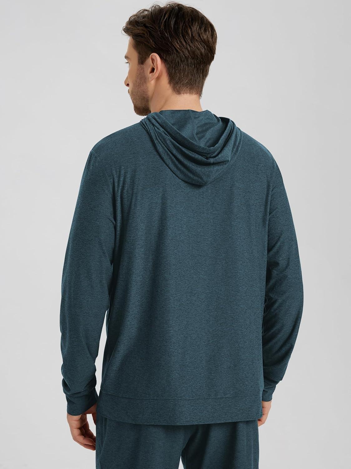 imageODODOS Mens FullZip Hoodie  Stratum Tech Ultra Soft Outfit UPF 50 Performance Hooded Jacket with PocketsNavy Heather