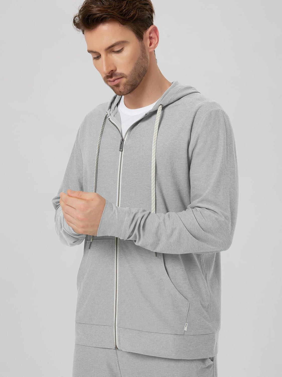 imageODODOS Mens FullZip Hoodie  Stratum Tech Ultra Soft Outfit UPF 50 Performance Hooded Jacket with PocketsPale Grey Heather