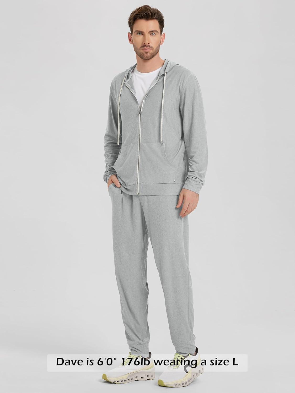 imageODODOS Mens FullZip Hoodie  Stratum Tech Ultra Soft Outfit UPF 50 Performance Hooded Jacket with PocketsPale Grey Heather