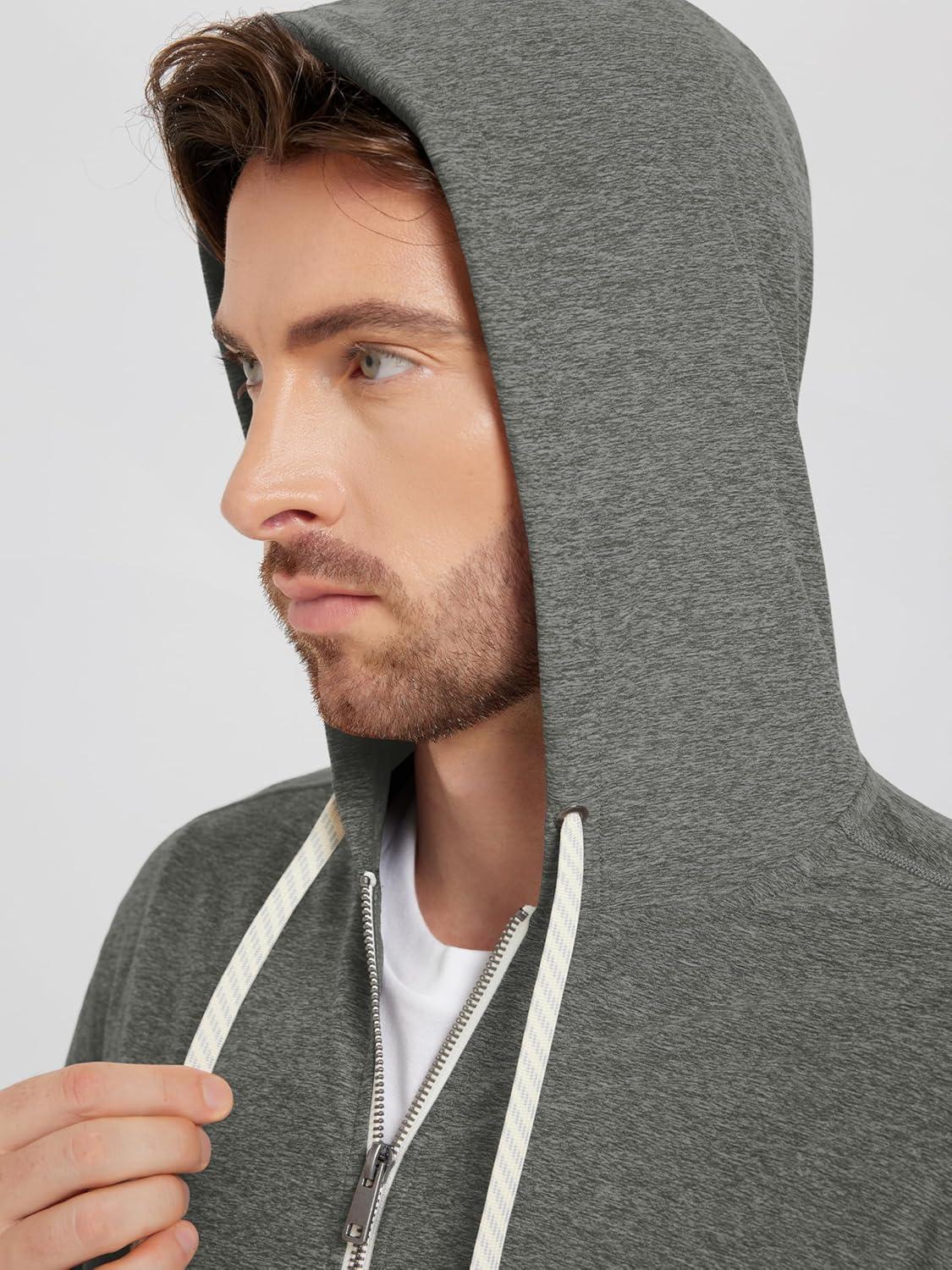 imageODODOS Mens FullZip Hoodie  Stratum Tech Ultra Soft Outfit UPF 50 Performance Hooded Jacket with PocketsSmoke Heather