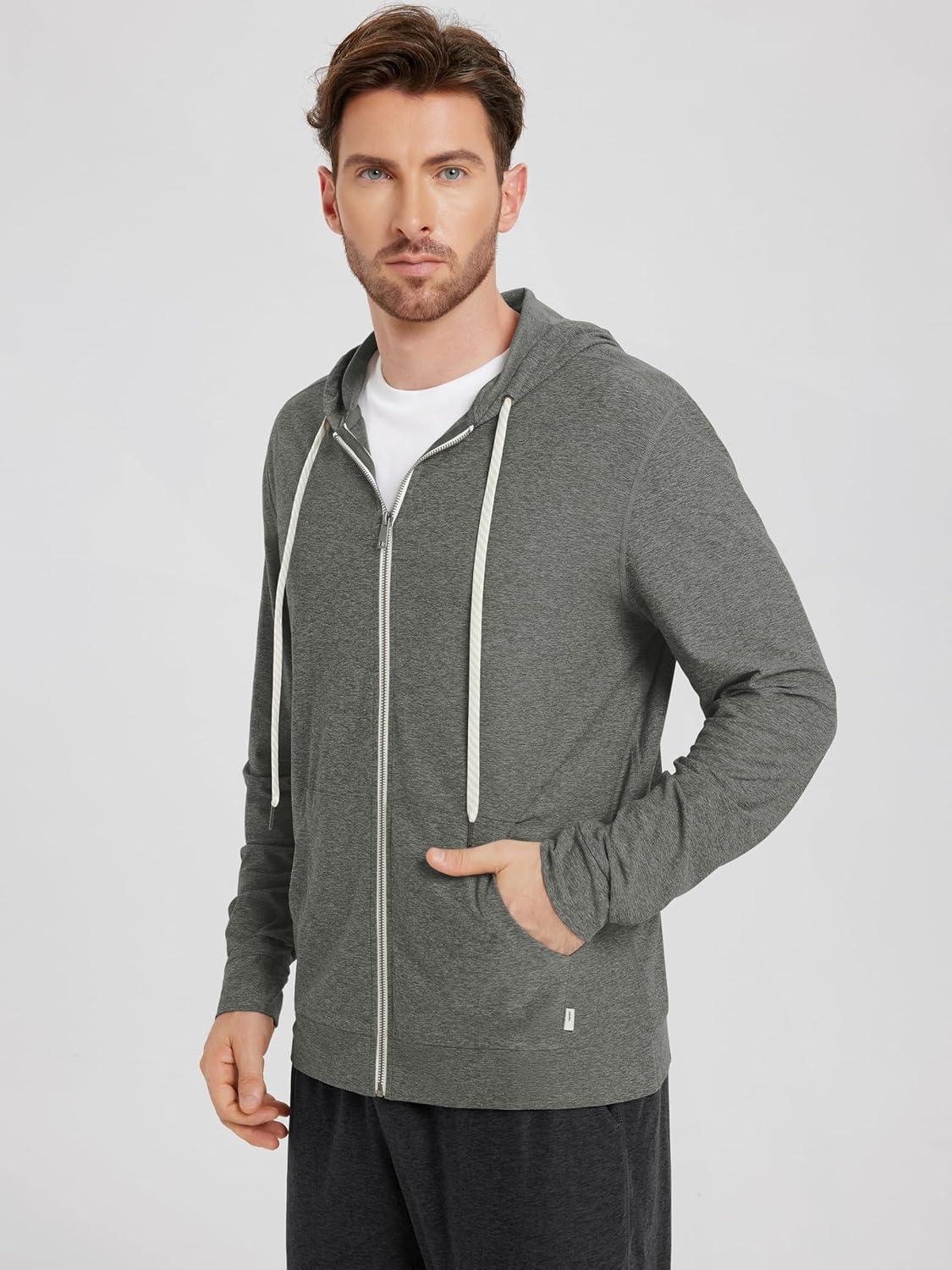 imageODODOS Mens FullZip Hoodie  Stratum Tech Ultra Soft Outfit UPF 50 Performance Hooded Jacket with PocketsSmoke Heather