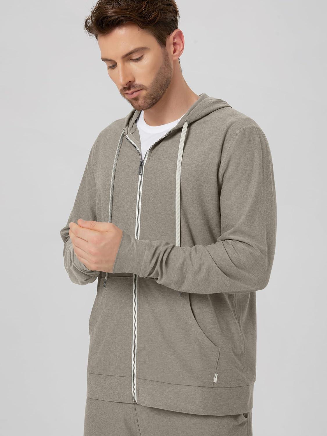 imageODODOS Mens FullZip Hoodie  Stratum Tech Ultra Soft Outfit UPF 50 Performance Hooded Jacket with PocketsWarm Grey Heather
