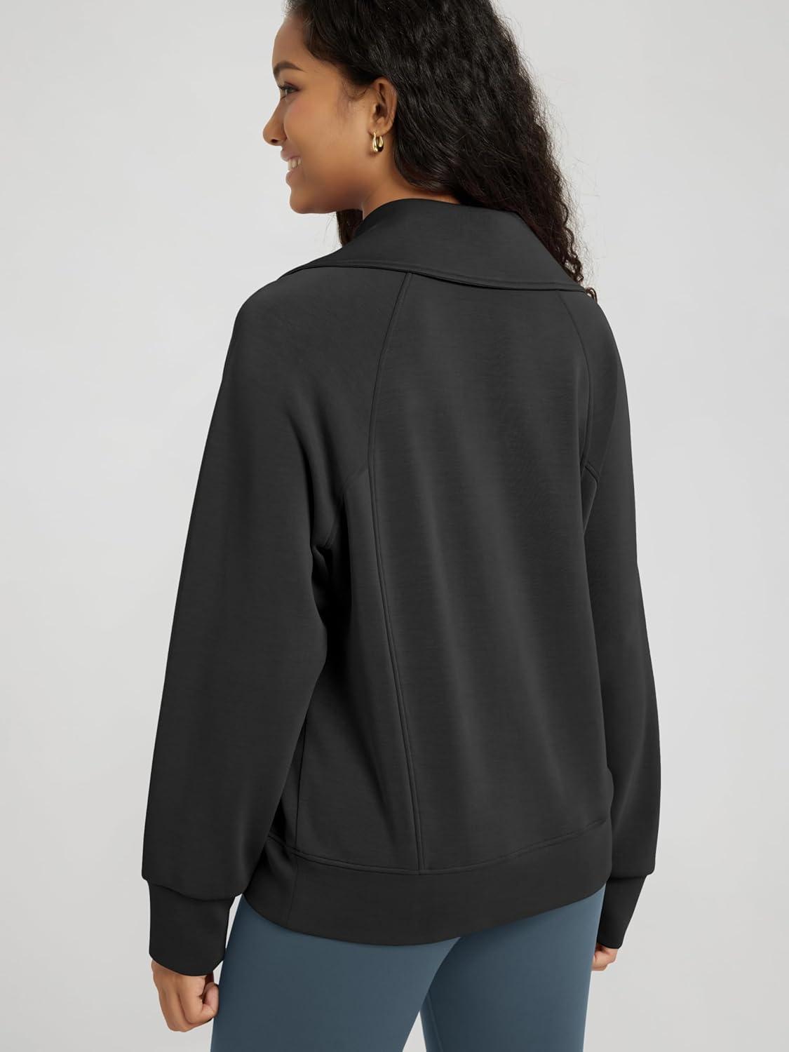 imageODODOS Modal Soft HalfZip Sweatshirts for Women Long Sleeve Relaxed Fit Collared Pullover TopBlack