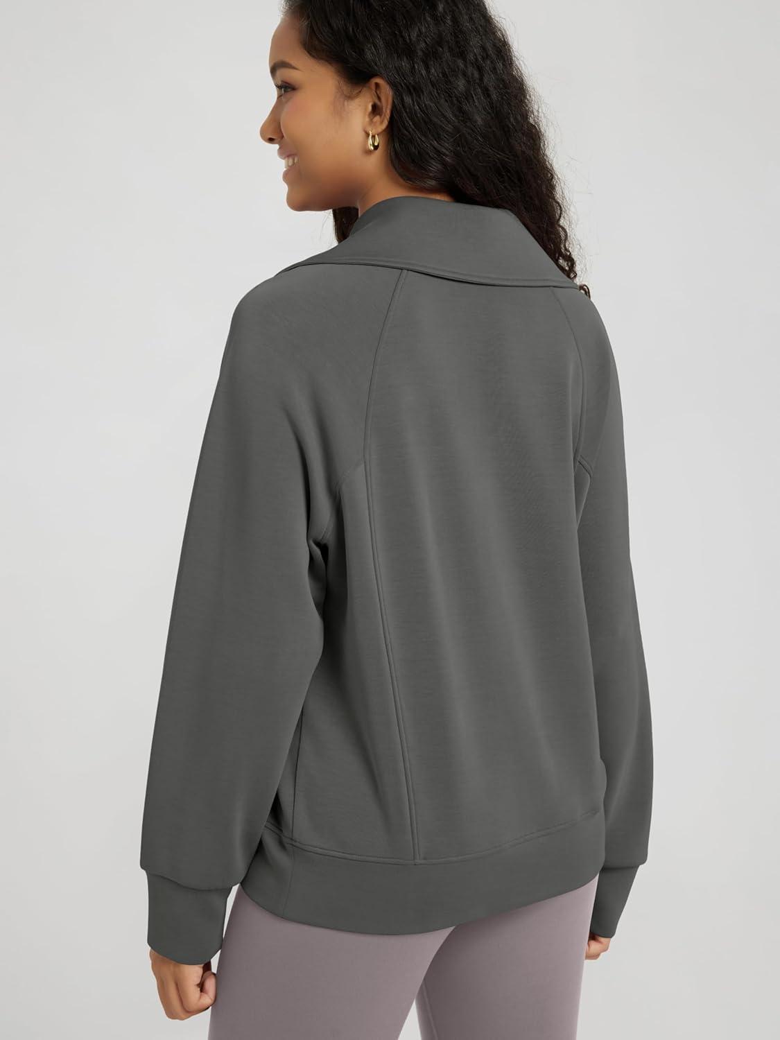 imageODODOS Modal Soft HalfZip Sweatshirts for Women Long Sleeve Relaxed Fit Collared Pullover TopCharcoal