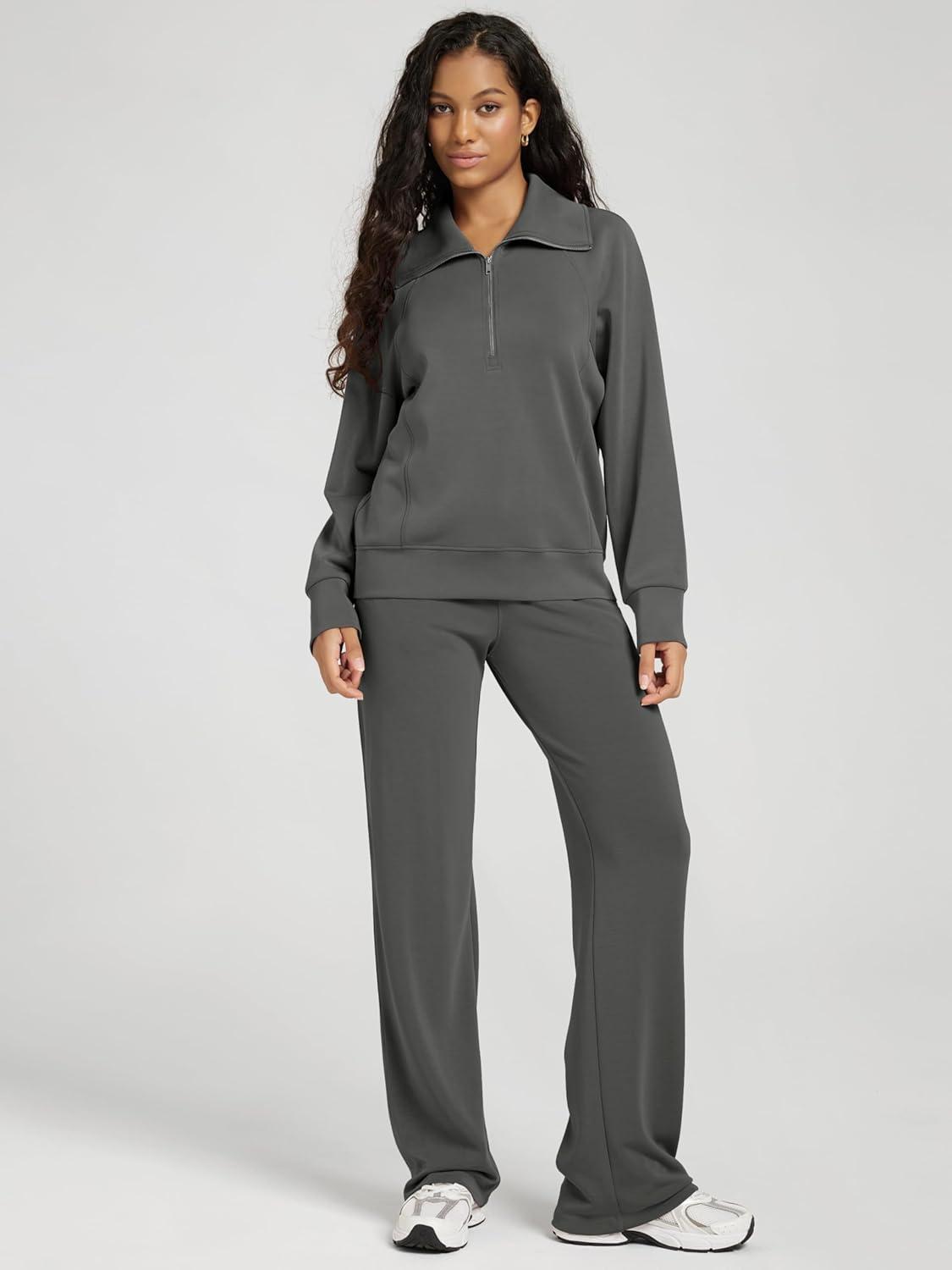 imageODODOS Modal Soft HalfZip Sweatshirts for Women Long Sleeve Relaxed Fit Collared Pullover TopCharcoal