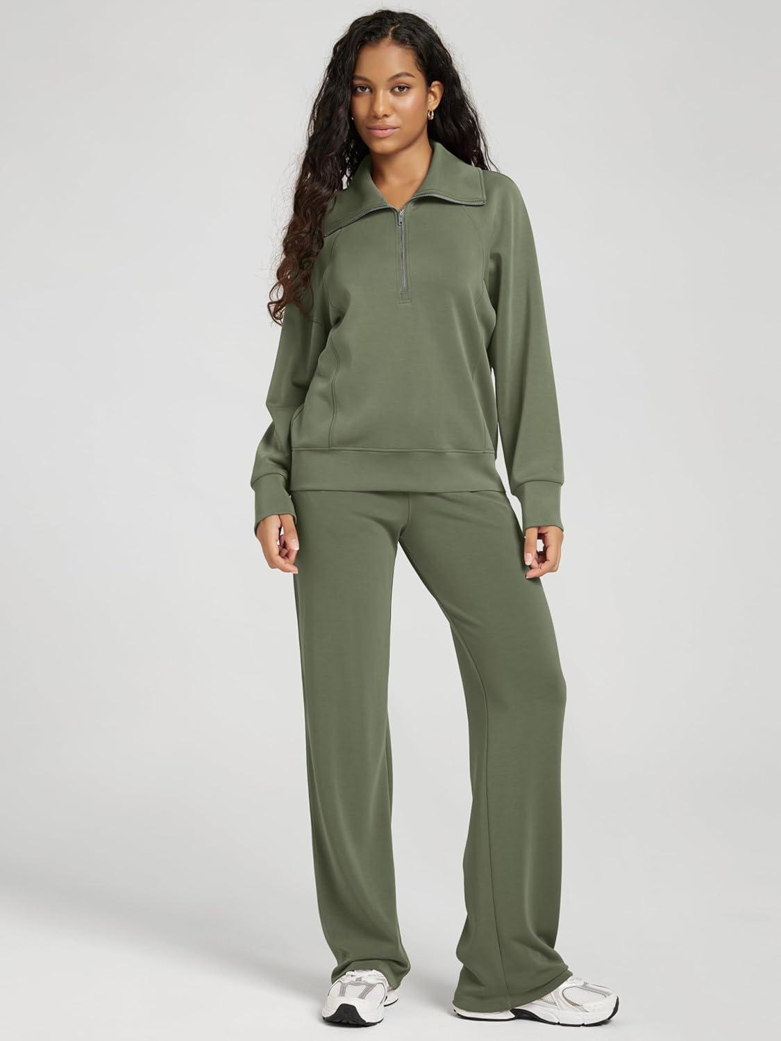 imageODODOS Modal Soft HalfZip Sweatshirts for Women Long Sleeve Relaxed Fit Collared Pullover TopDark Sage