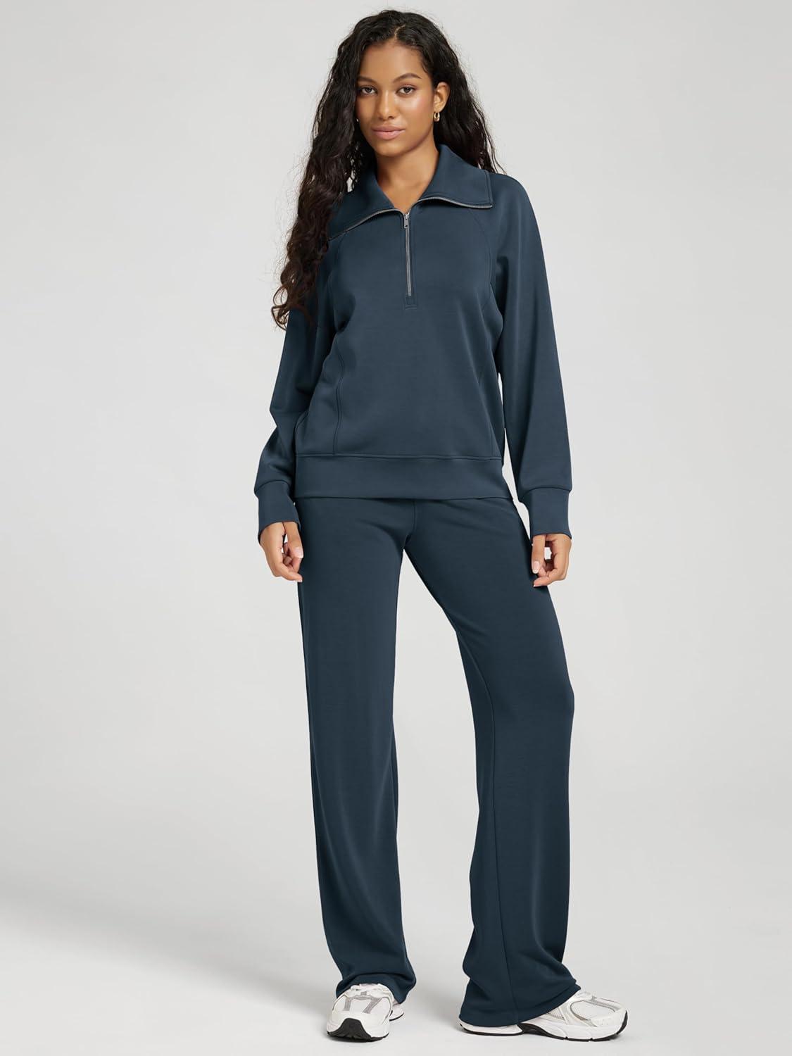 imageODODOS Modal Soft HalfZip Sweatshirts for Women Long Sleeve Relaxed Fit Collared Pullover TopNavy