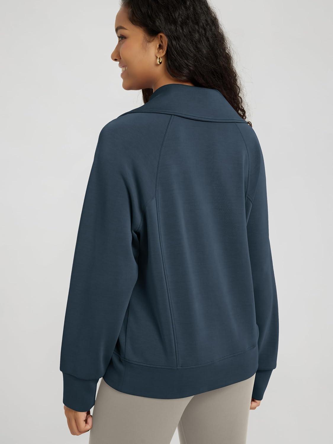 imageODODOS Modal Soft HalfZip Sweatshirts for Women Long Sleeve Relaxed Fit Collared Pullover TopNavy