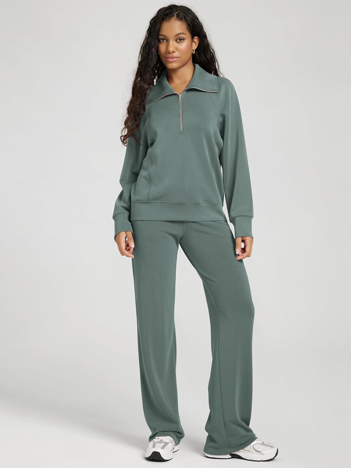 imageODODOS Modal Soft HalfZip Sweatshirts for Women Long Sleeve Relaxed Fit Collared Pullover TopSlate Green