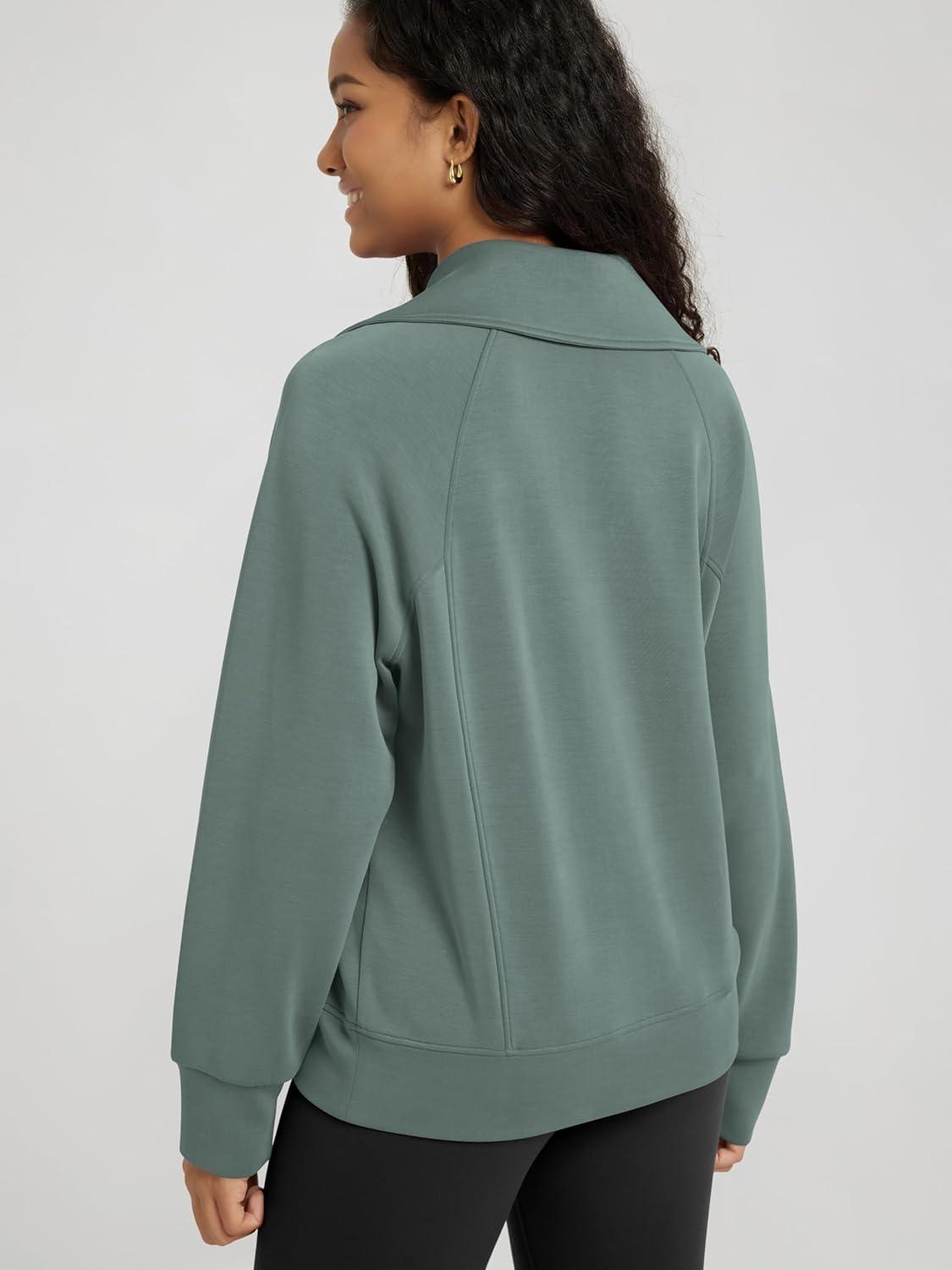 imageODODOS Modal Soft HalfZip Sweatshirts for Women Long Sleeve Relaxed Fit Collared Pullover TopSlate Green