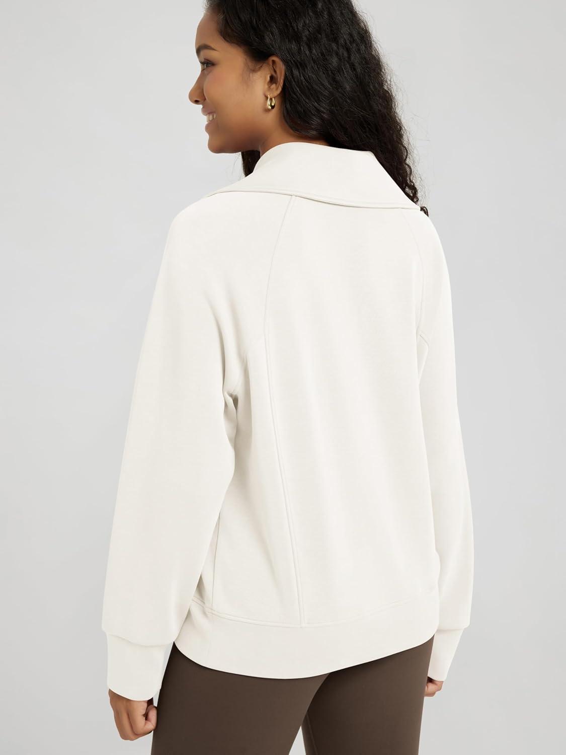 imageODODOS Modal Soft HalfZip Sweatshirts for Women Long Sleeve Relaxed Fit Collared Pullover TopWhite