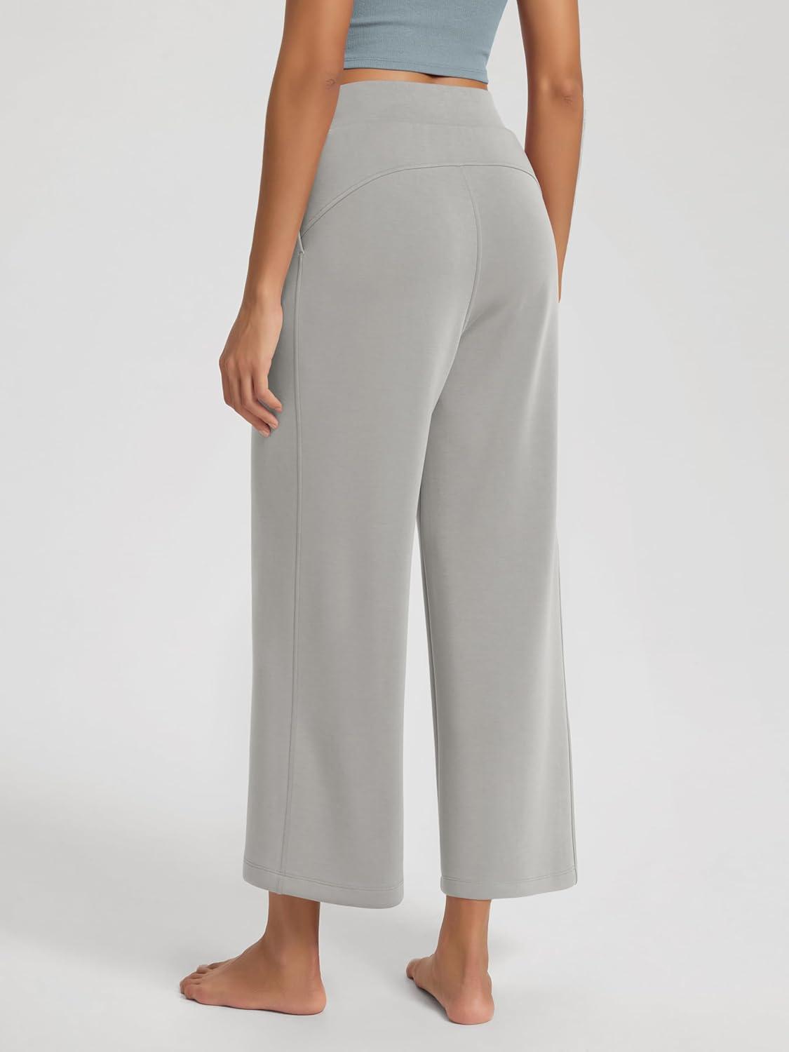 imageODODOS Modal Soft Wide Leg Cropped Pants for Women High Waist Casual Relaxed Pants with Pockets25 InseamLight Gray