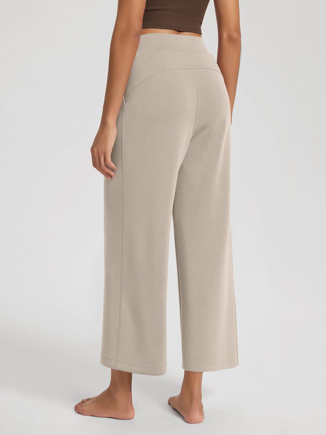 imageODODOS Modal Soft Wide Leg Cropped Pants for Women High Waist Casual Relaxed Pants with Pockets25 InseamSmokey Taupe