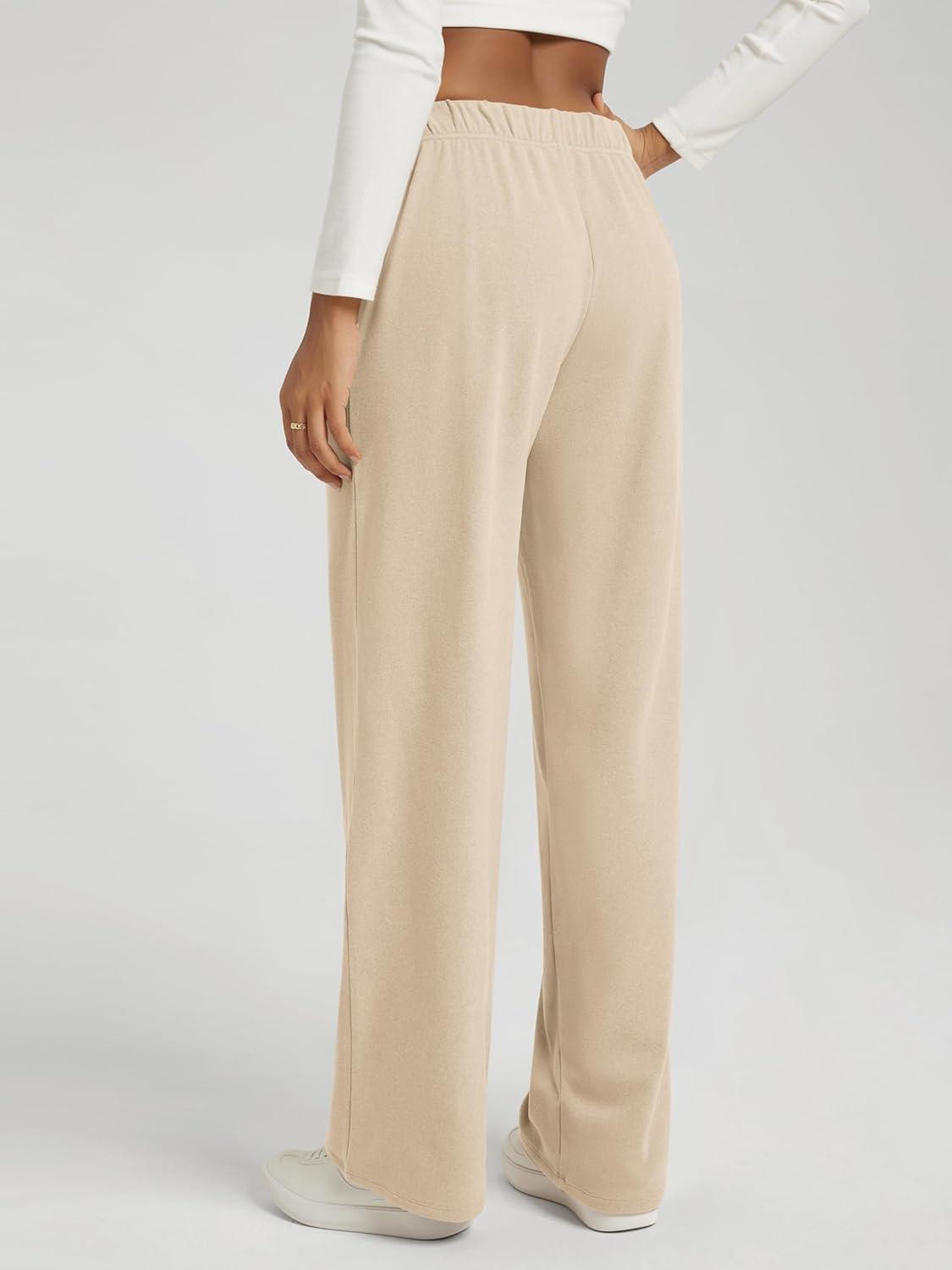 imageODODOS Womens Brushed Fleece Straight Leg Pants  Cozy Warm HighRise Relaxed Lounge Sweatpants with Pockets  29quot InseamBeige Heather