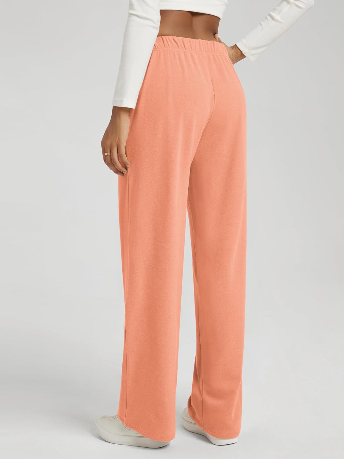 imageODODOS Womens Brushed Fleece Straight Leg Pants  Cozy Warm HighRise Relaxed Lounge Sweatpants with Pockets  29quot InseamCoral Heather