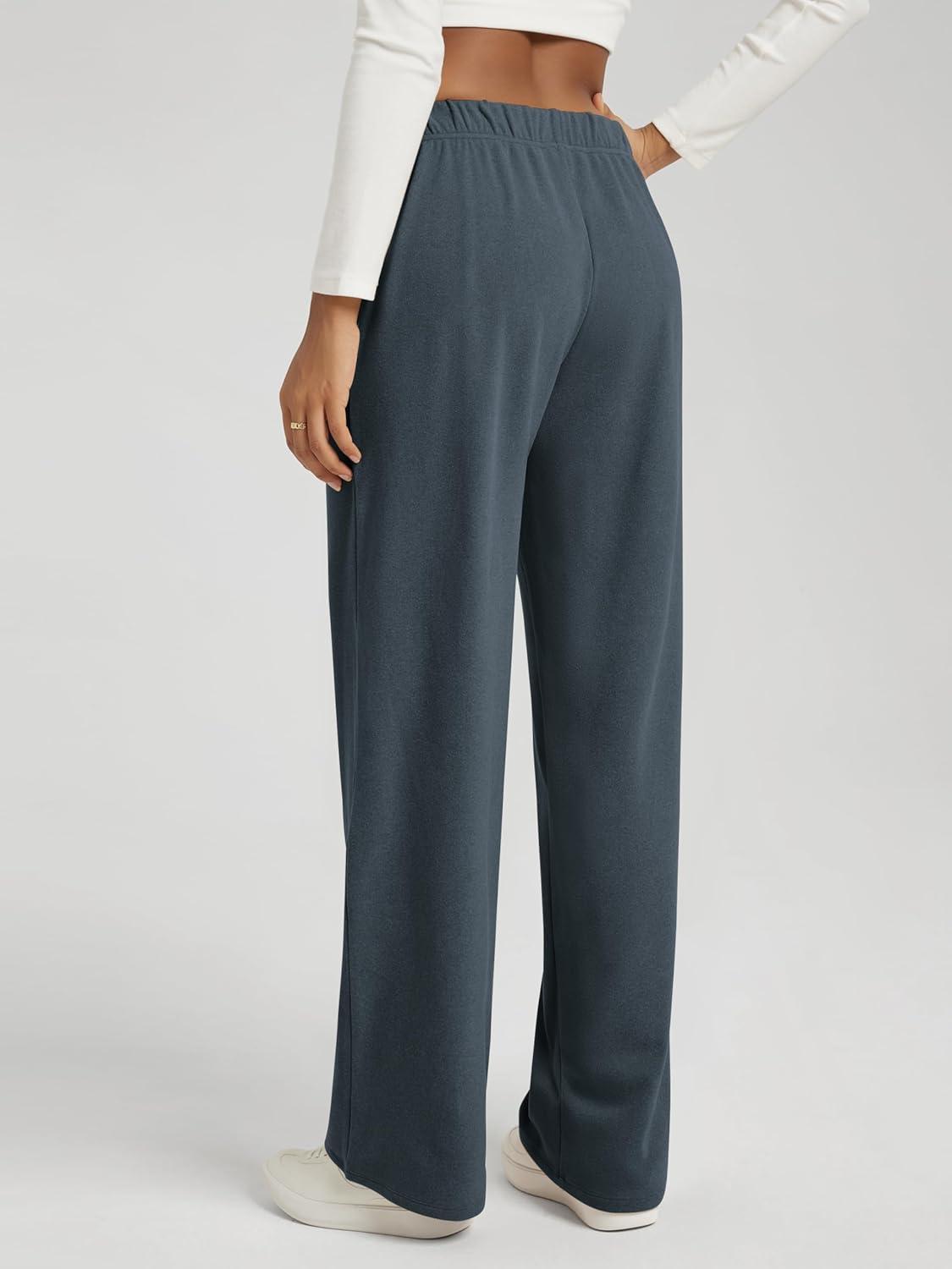 imageODODOS Womens Brushed Fleece Straight Leg Pants  Cozy Warm HighRise Relaxed Lounge Sweatpants with Pockets  29quot InseamDark Blue Heather