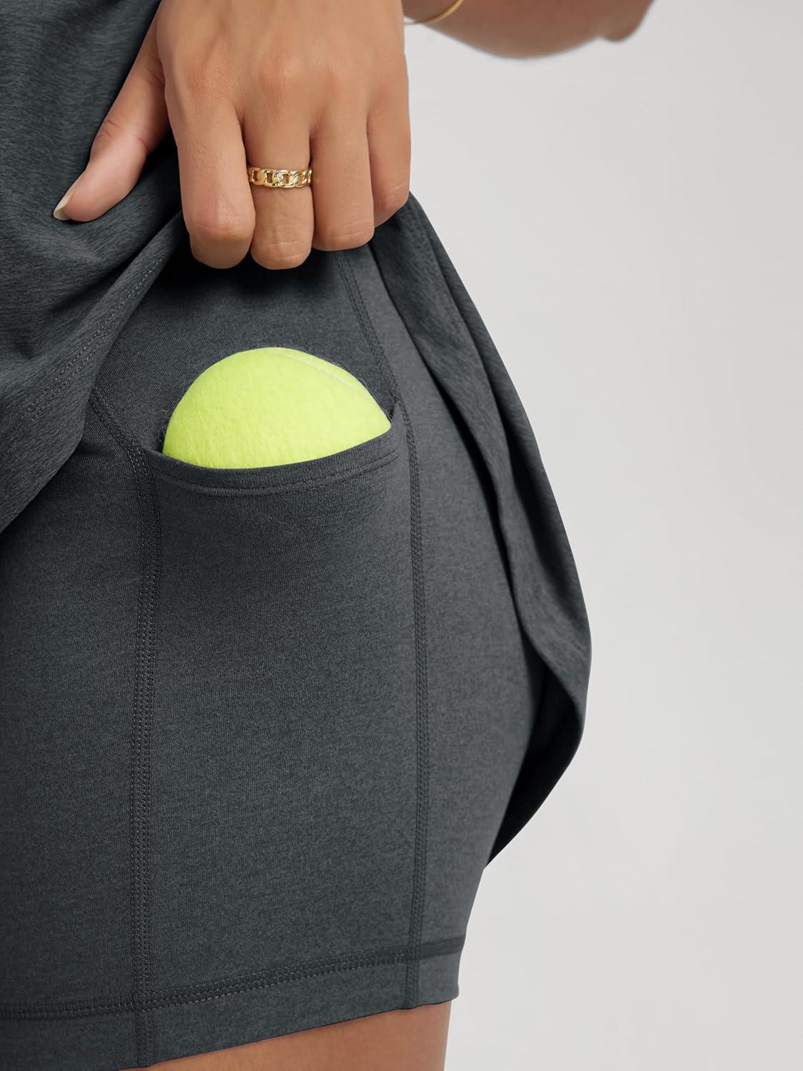 imageODODOS Womens Cloud Feeling Racerback Tennis Dress with Separate Shorts and Built in Bra Mini Tank DressCharcoal Heather