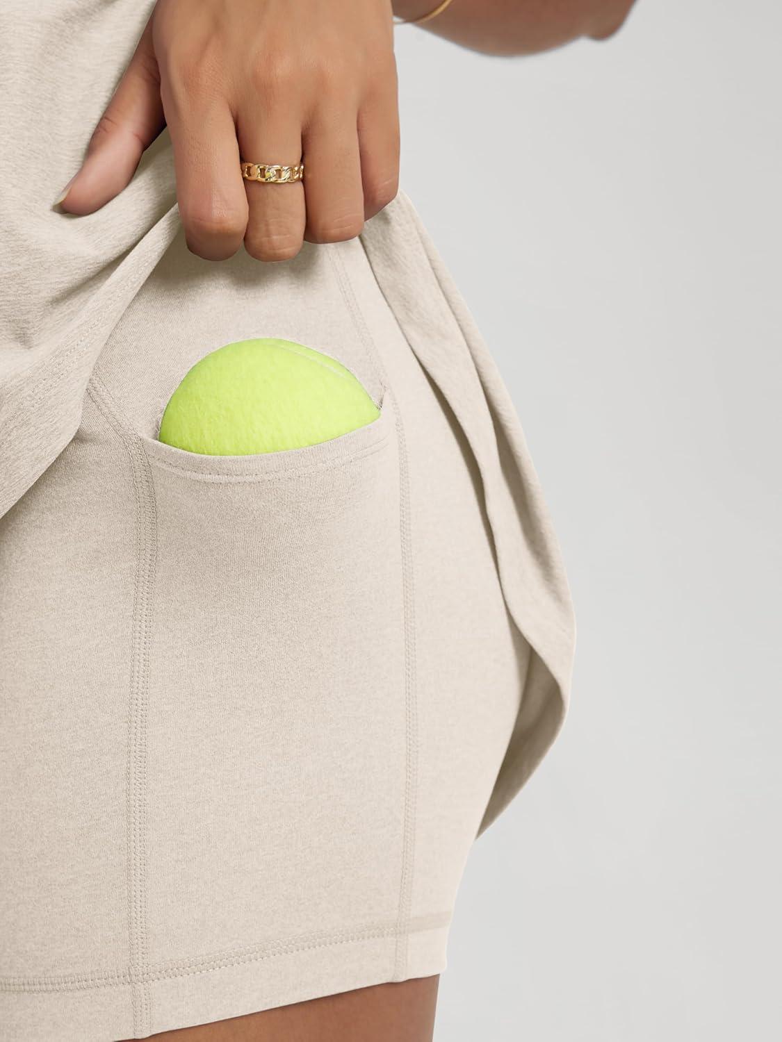 imageODODOS Womens Cloud Feeling Racerback Tennis Dress with Separate Shorts and Built in Bra Mini Tank DressEcru Heather