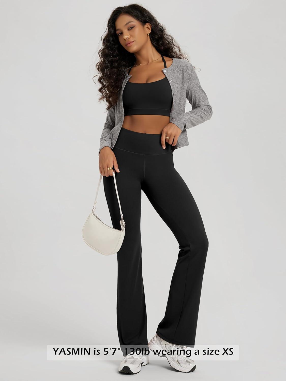 imageODODOS Womens High Waist Flared Yoga Pants Tummy Control Gym Workout Bootcut Leggings with Inner Pocket  29quot  31quot InseamBlack