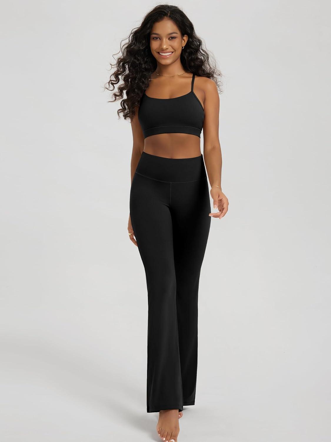 imageODODOS Womens High Waist Flared Yoga Pants Tummy Control Gym Workout Bootcut Leggings with Inner Pocket  29quot  31quot InseamBlack