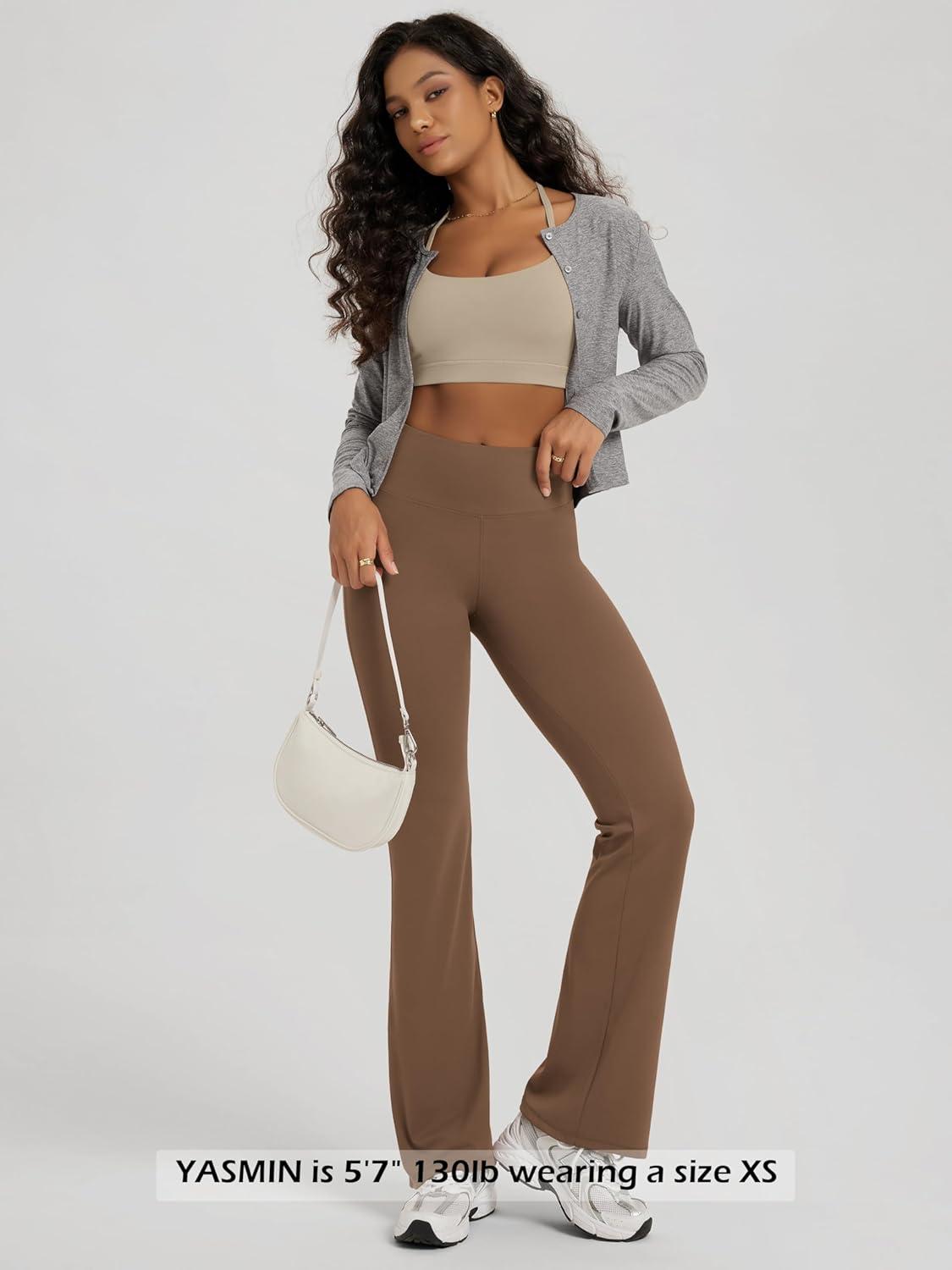 imageODODOS Womens High Waist Flared Yoga Pants Tummy Control Gym Workout Bootcut Leggings with Inner Pocket  29quot  31quot InseamBrunette