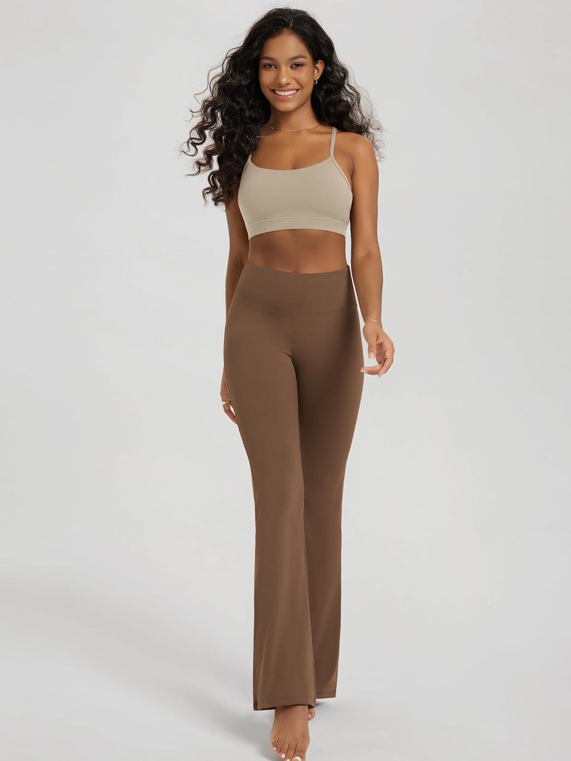 imageODODOS Womens High Waist Flared Yoga Pants Tummy Control Gym Workout Bootcut Leggings with Inner Pocket  29quot  31quot InseamBrunette