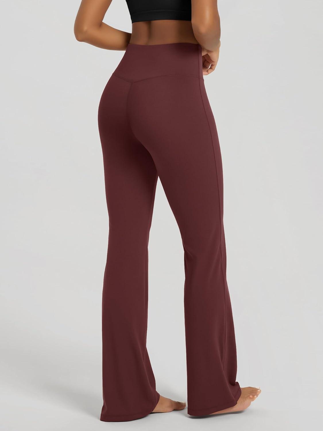 imageODODOS Womens High Waist Flared Yoga Pants Tummy Control Gym Workout Bootcut Leggings with Inner Pocket  29quot  31quot InseamBurgundy