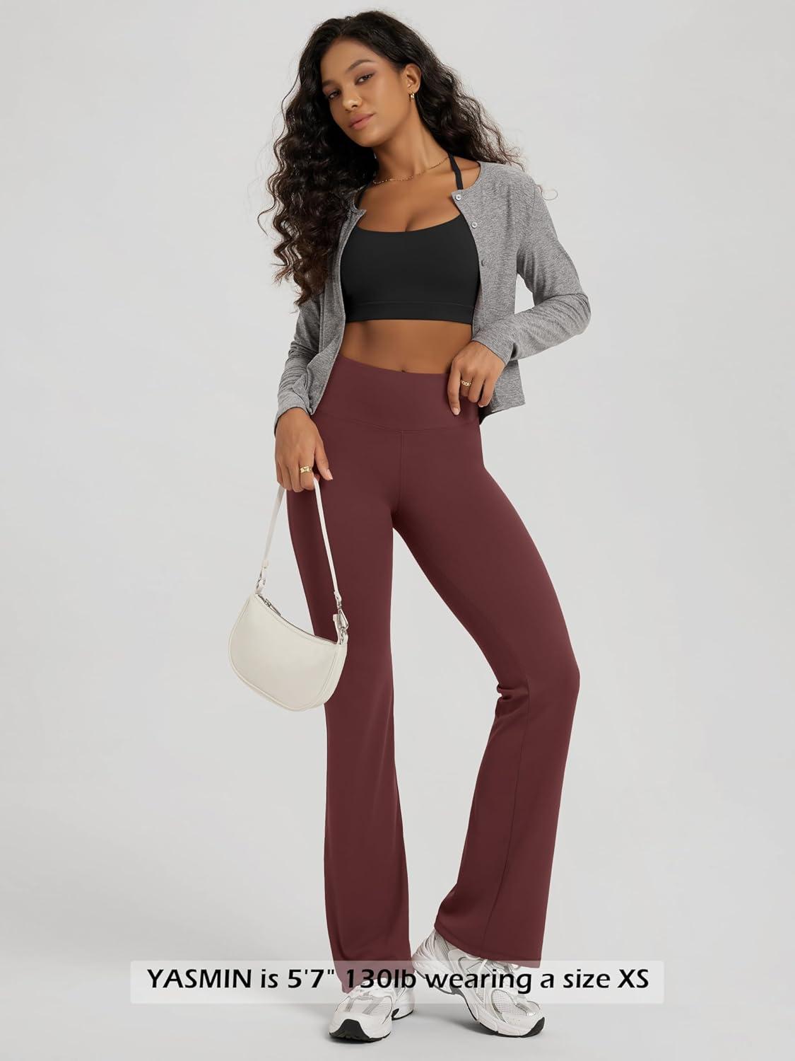 imageODODOS Womens High Waist Flared Yoga Pants Tummy Control Gym Workout Bootcut Leggings with Inner Pocket  29quot  31quot InseamBurgundy