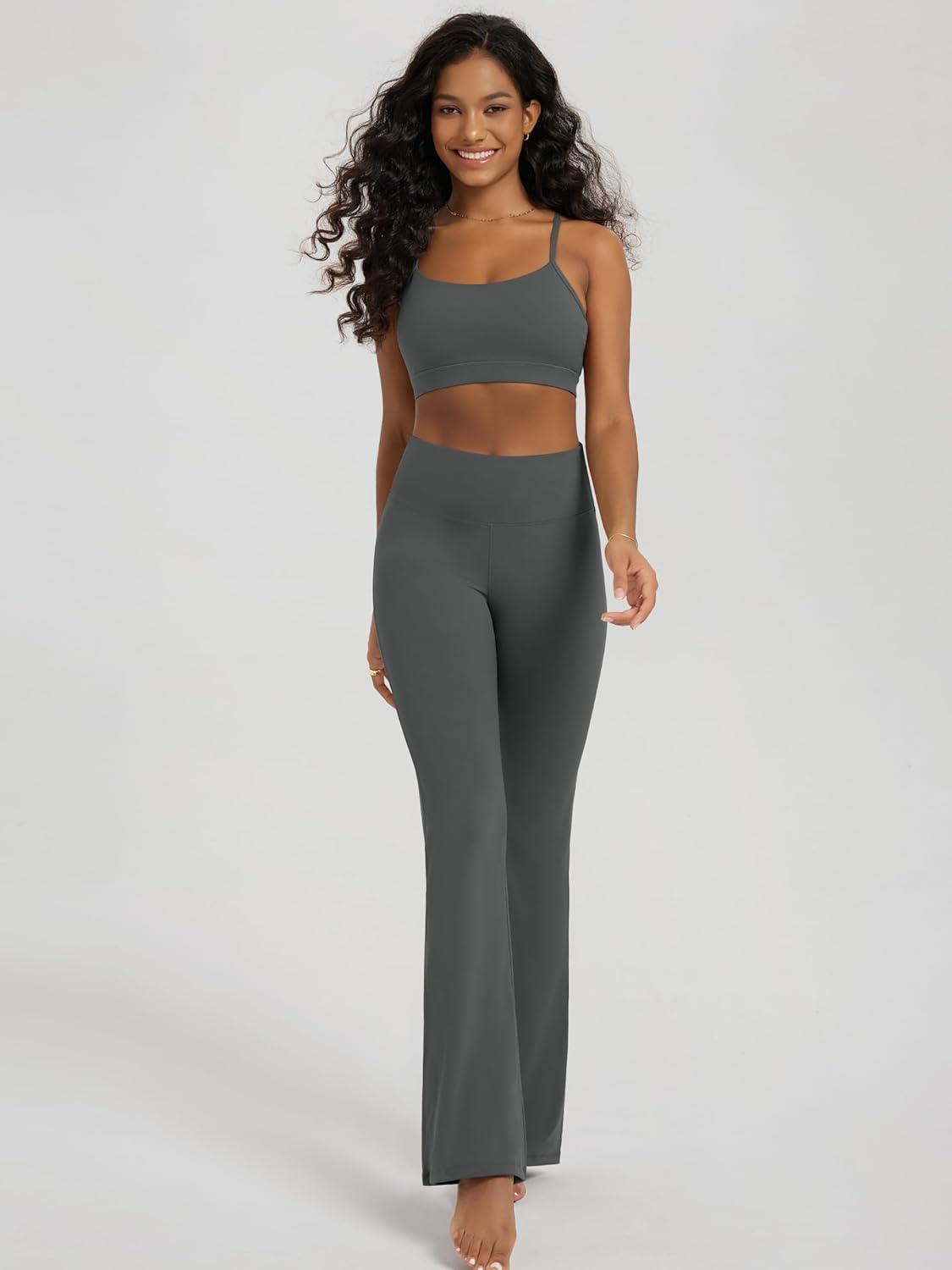 imageODODOS Womens High Waist Flared Yoga Pants Tummy Control Gym Workout Bootcut Leggings with Inner Pocket  29quot  31quot InseamCharcoal