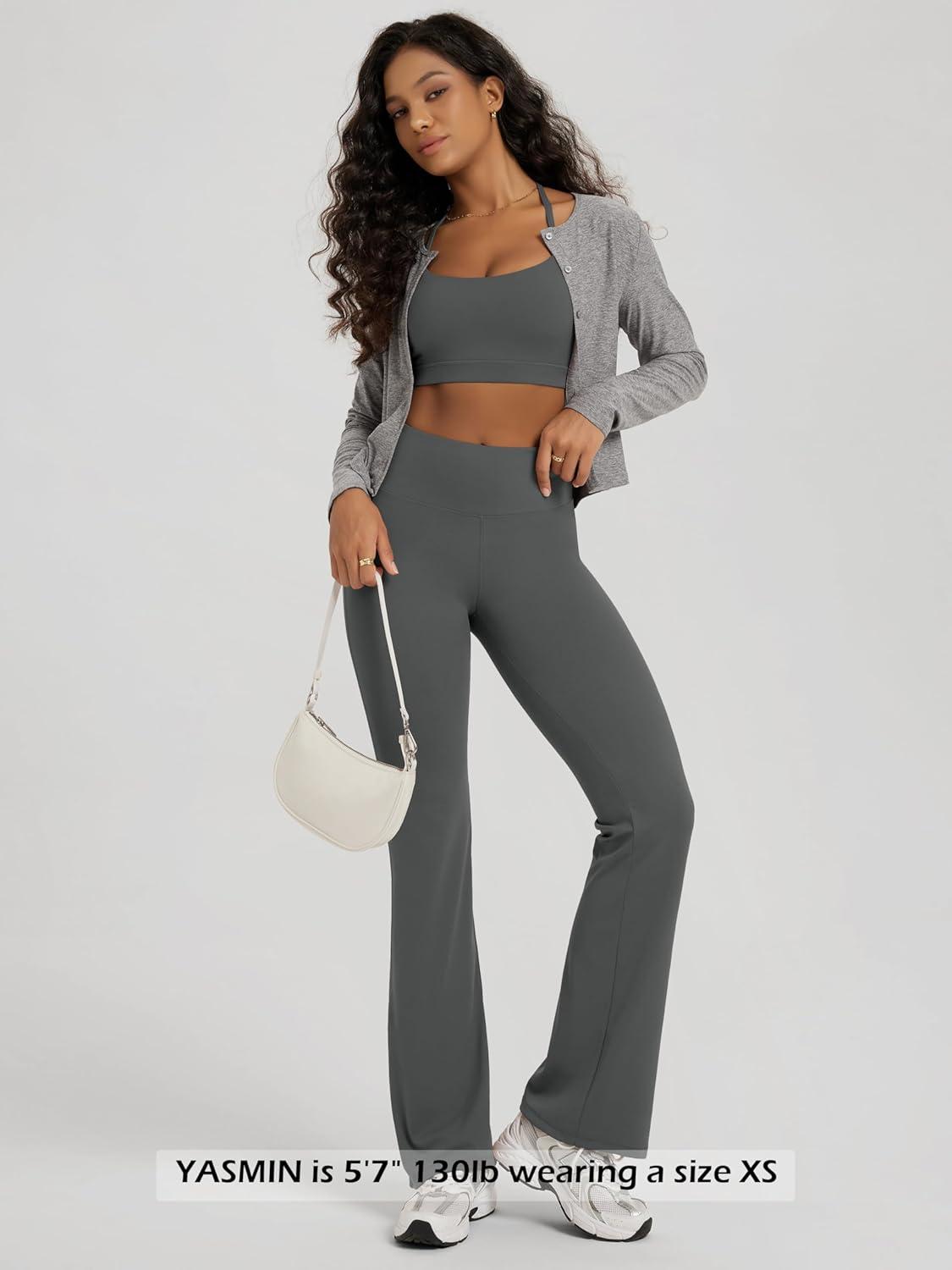 imageODODOS Womens High Waist Flared Yoga Pants Tummy Control Gym Workout Bootcut Leggings with Inner Pocket  29quot  31quot InseamCharcoal