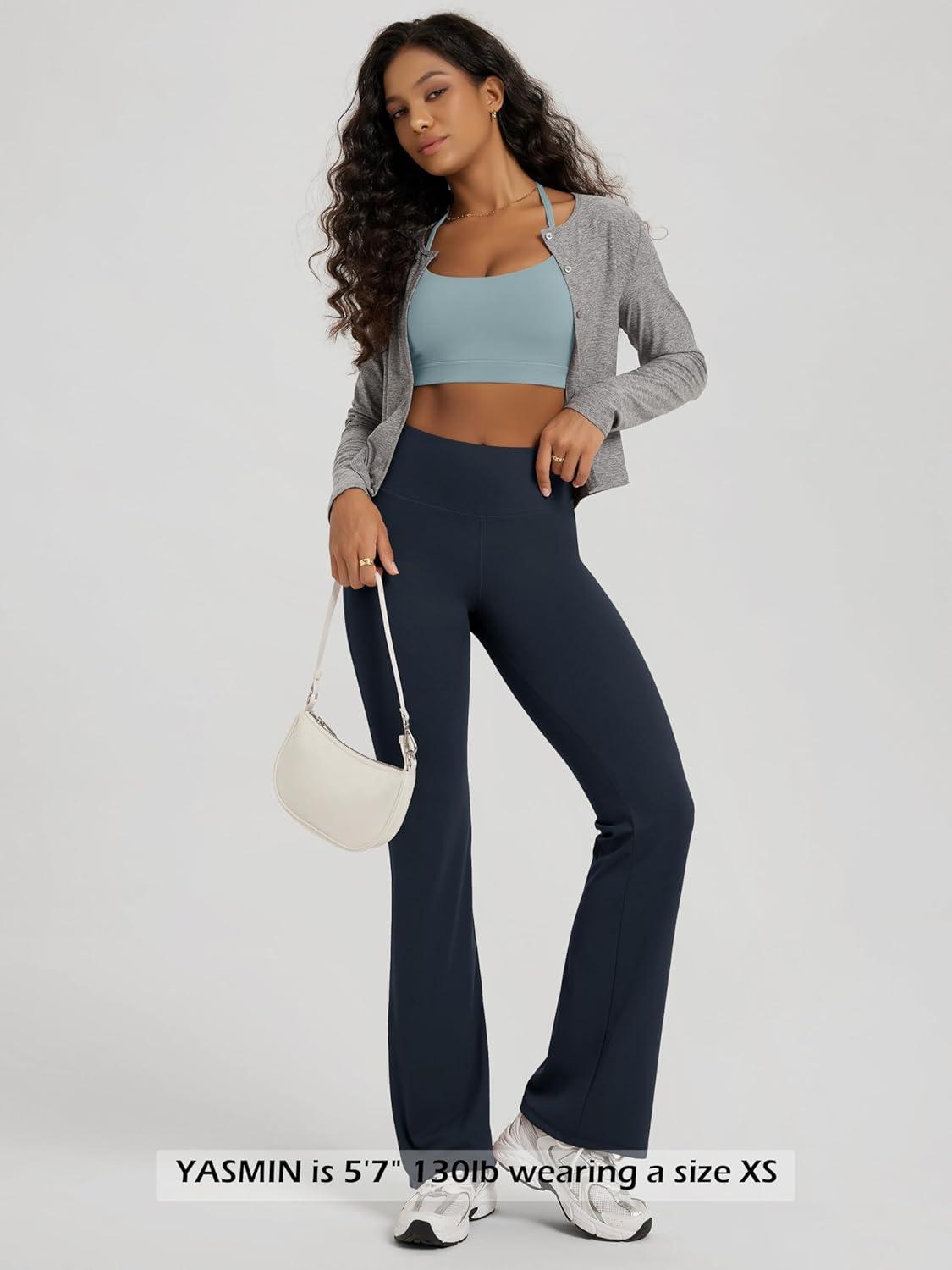 imageODODOS Womens High Waist Flared Yoga Pants Tummy Control Gym Workout Bootcut Leggings with Inner Pocket  29quot  31quot InseamDeep Navy