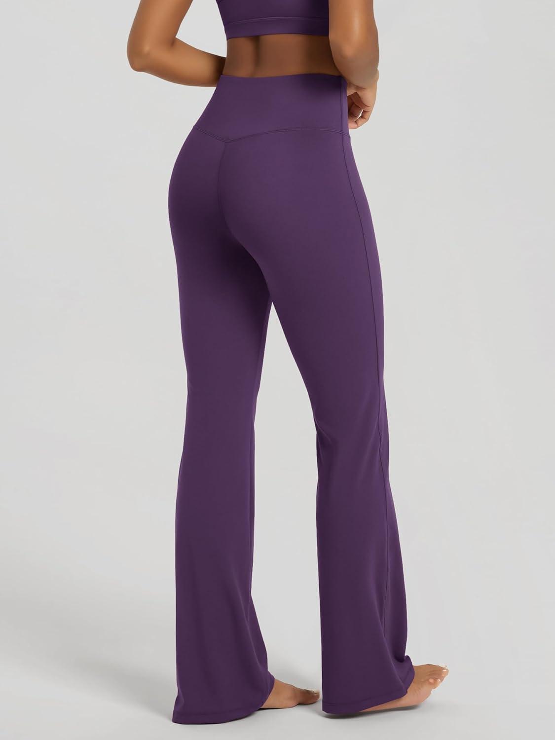 imageODODOS Womens High Waist Flared Yoga Pants Tummy Control Gym Workout Bootcut Leggings with Inner Pocket  29quot  31quot InseamDeep Purple