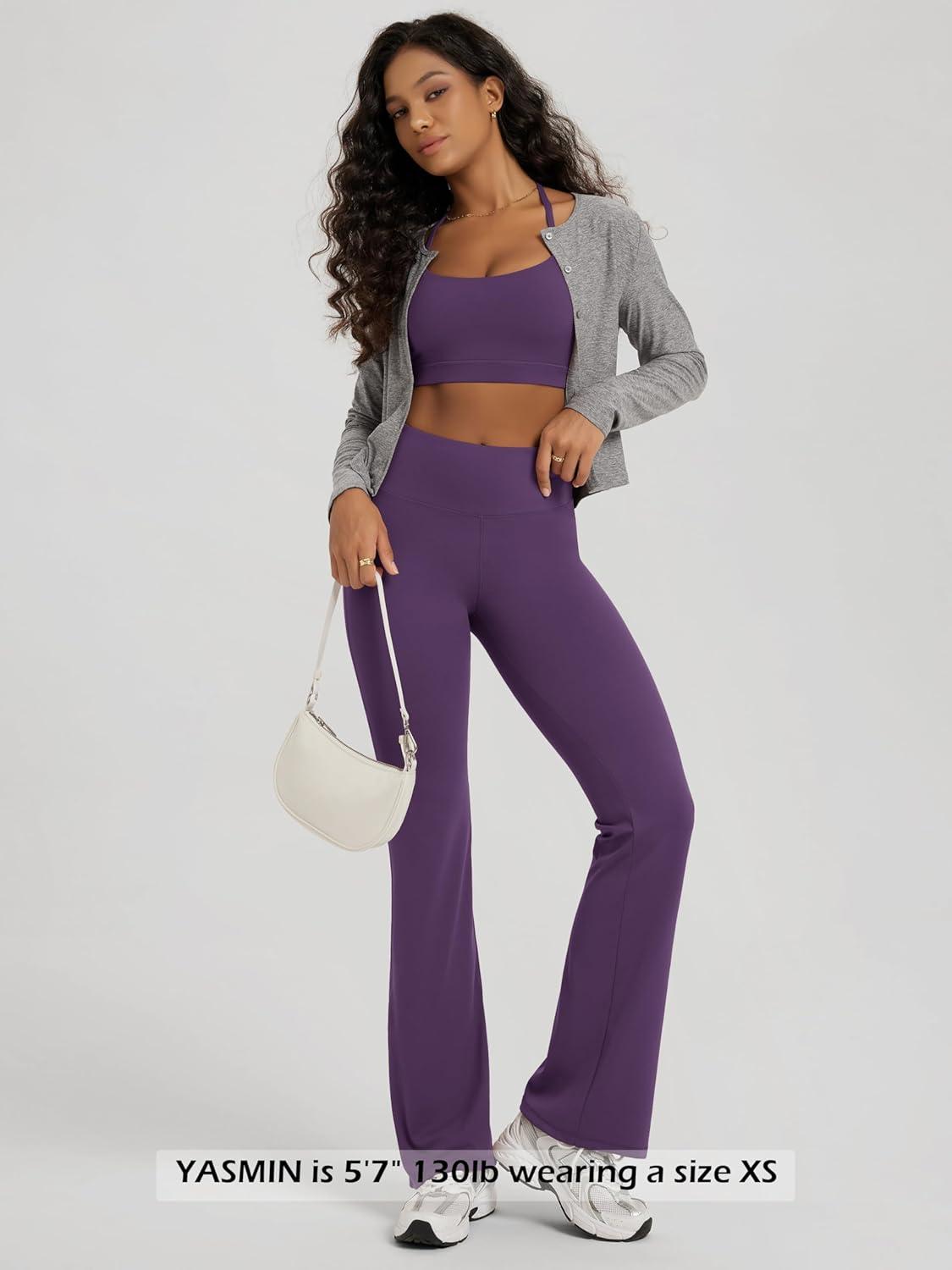 imageODODOS Womens High Waist Flared Yoga Pants Tummy Control Gym Workout Bootcut Leggings with Inner Pocket  29quot  31quot InseamDeep Purple