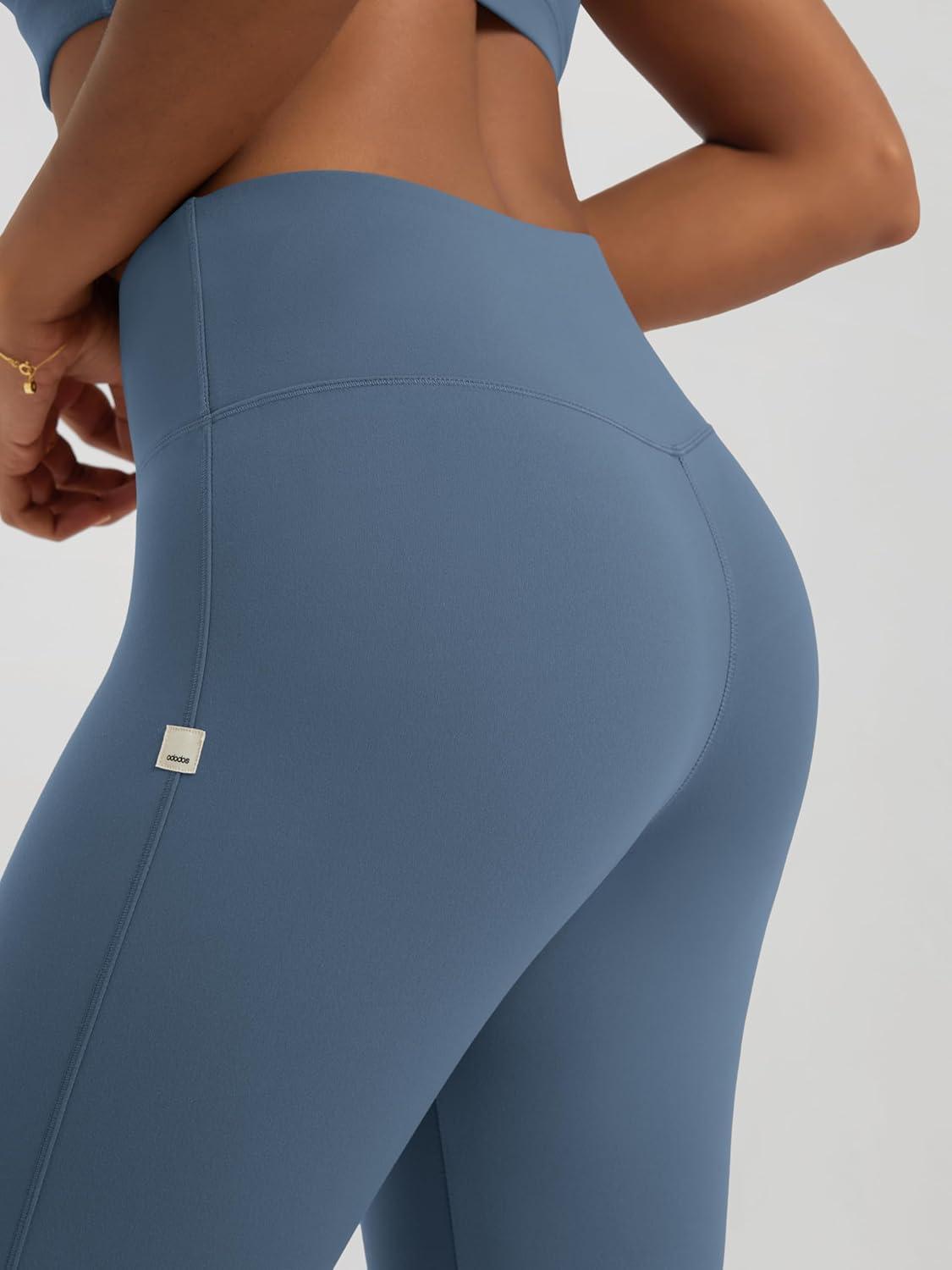 imageODODOS Womens High Waist Flared Yoga Pants Tummy Control Gym Workout Bootcut Leggings with Inner Pocket  29quot  31quot InseamInk Blue