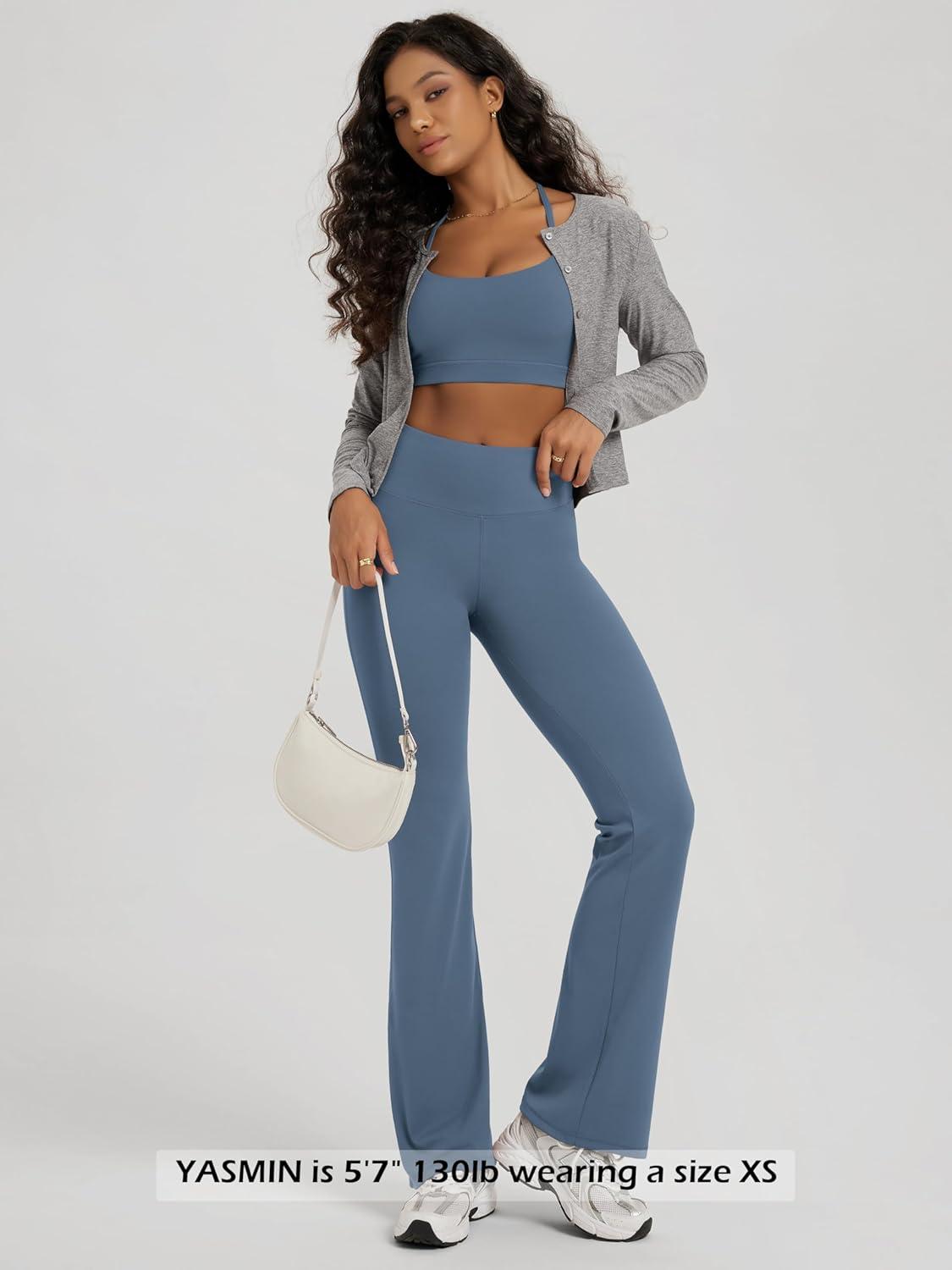 imageODODOS Womens High Waist Flared Yoga Pants Tummy Control Gym Workout Bootcut Leggings with Inner Pocket  29quot  31quot InseamInk Blue