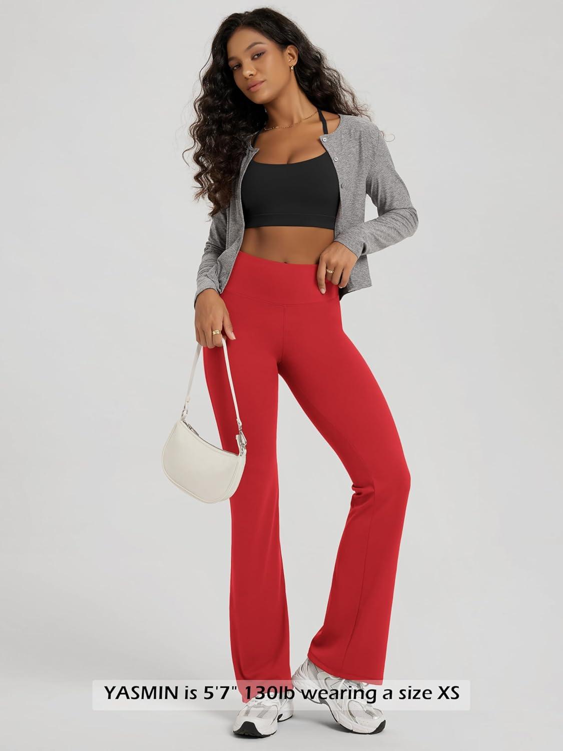 imageODODOS Womens High Waist Flared Yoga Pants Tummy Control Gym Workout Bootcut Leggings with Inner Pocket  29quot  31quot InseamRed