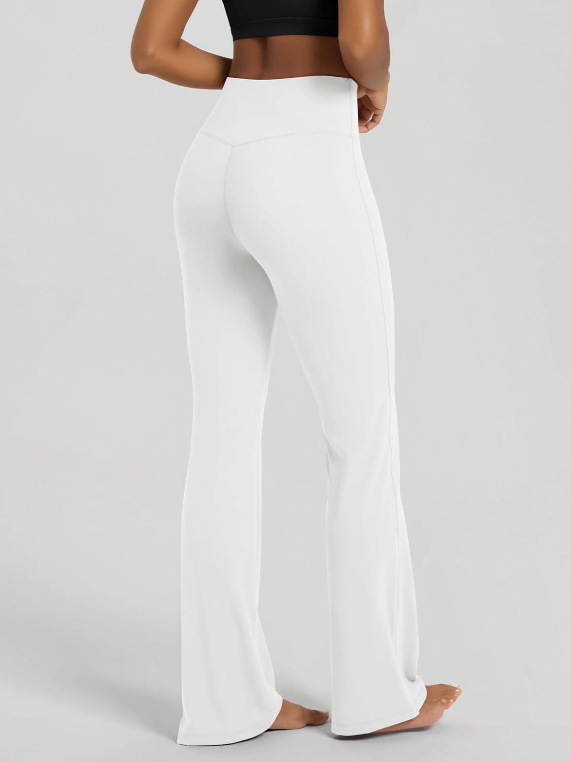 imageODODOS Womens High Waist Flared Yoga Pants Tummy Control Gym Workout Bootcut Leggings with Inner Pocket  29quot  31quot InseamWhite